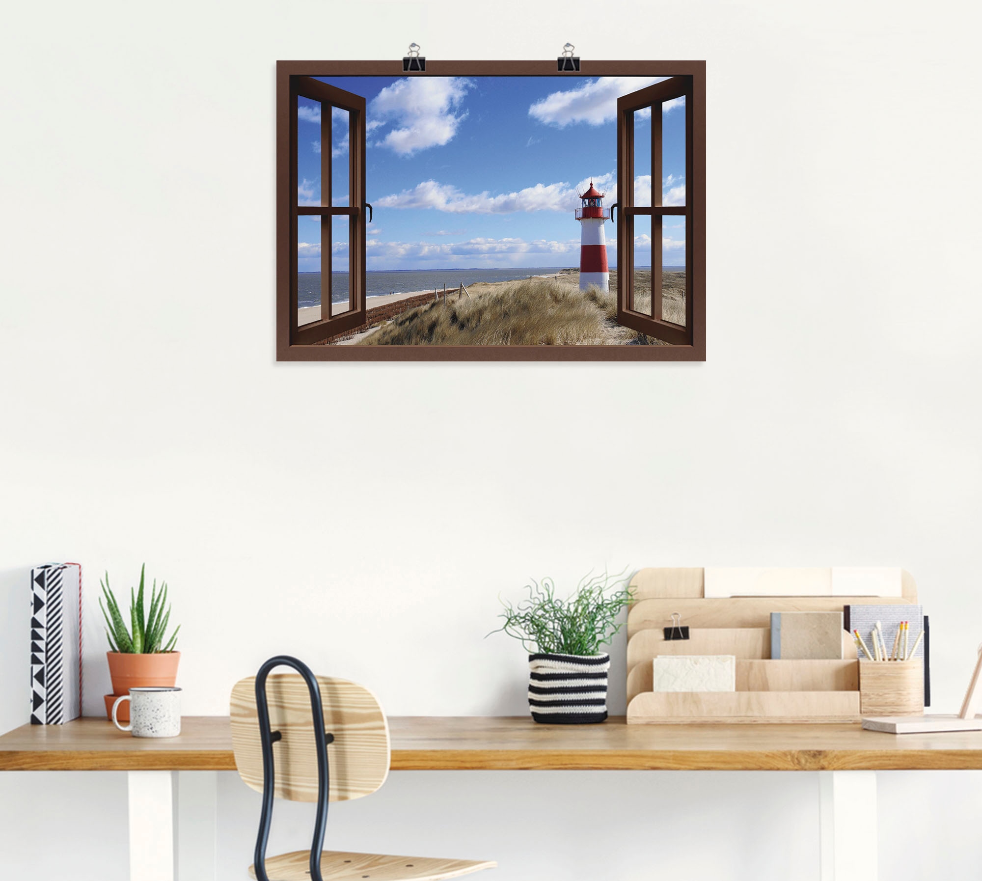 Artland Wandbild »Fensterblick - Leuchtturm Sylt«, Fensterblick, (1 St.), als Leinwandbild, Poster in verschied. Größen
