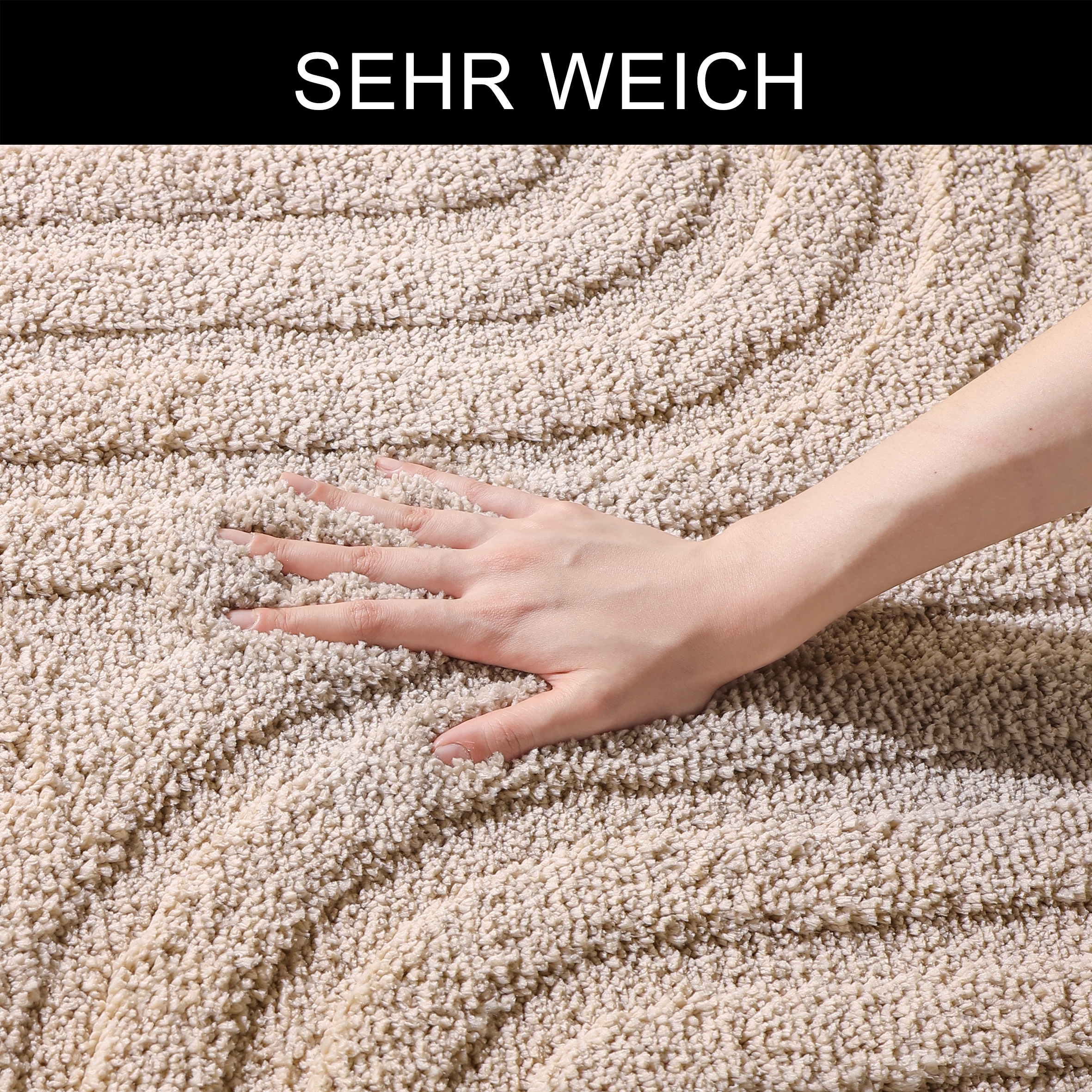 my home Badematte »Sanremo Scandi, Badvorleger, Badezimmer Teppich, Duschvorleger«, rutschhemmend beschichtet, strapazierfähig, Badteppich, Uni Farben, Hoch-Tief-Effekt, modernes Muster, Boho