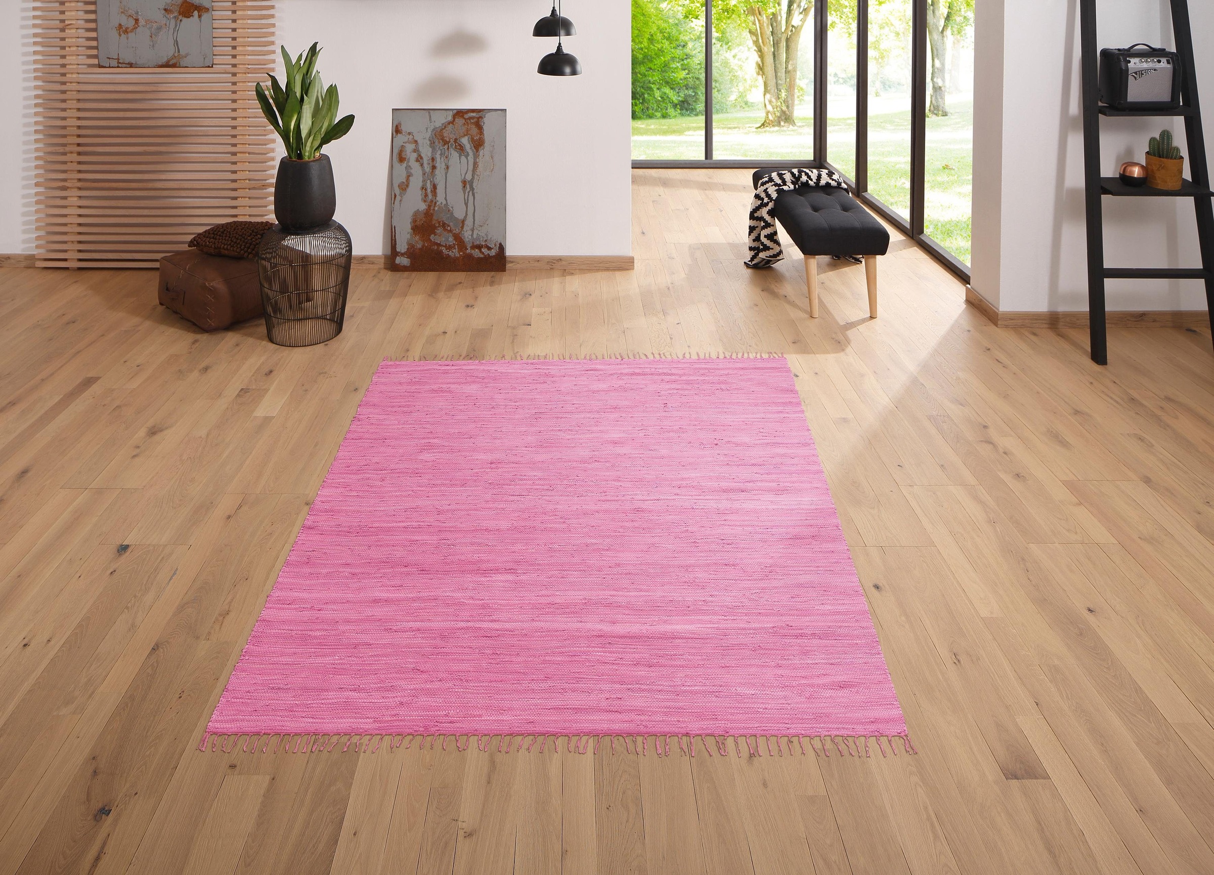 my home Teppich "Ares" rechteckig 5 mm Höhe Uni Farben, handgewebt, mit Fra günstig online kaufen
