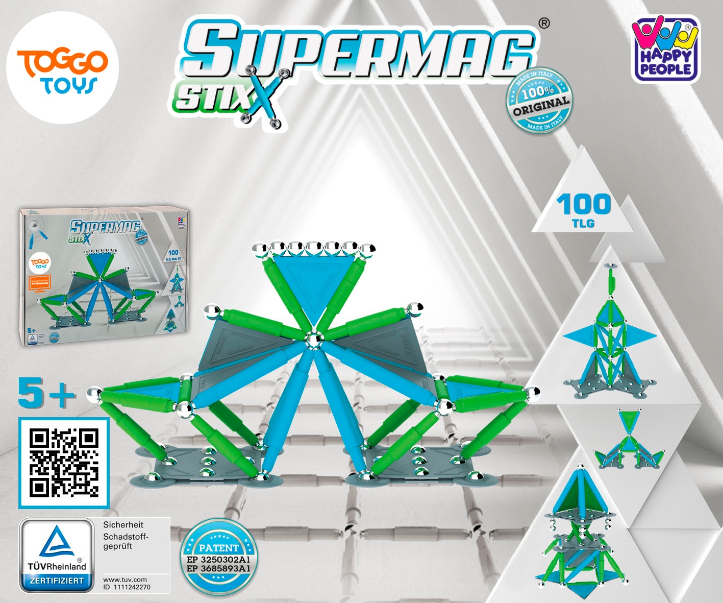 Happy People Magnetspielbausteine »Supermag Magnet Stix«, (Packung, 100 St.), Made in Europe