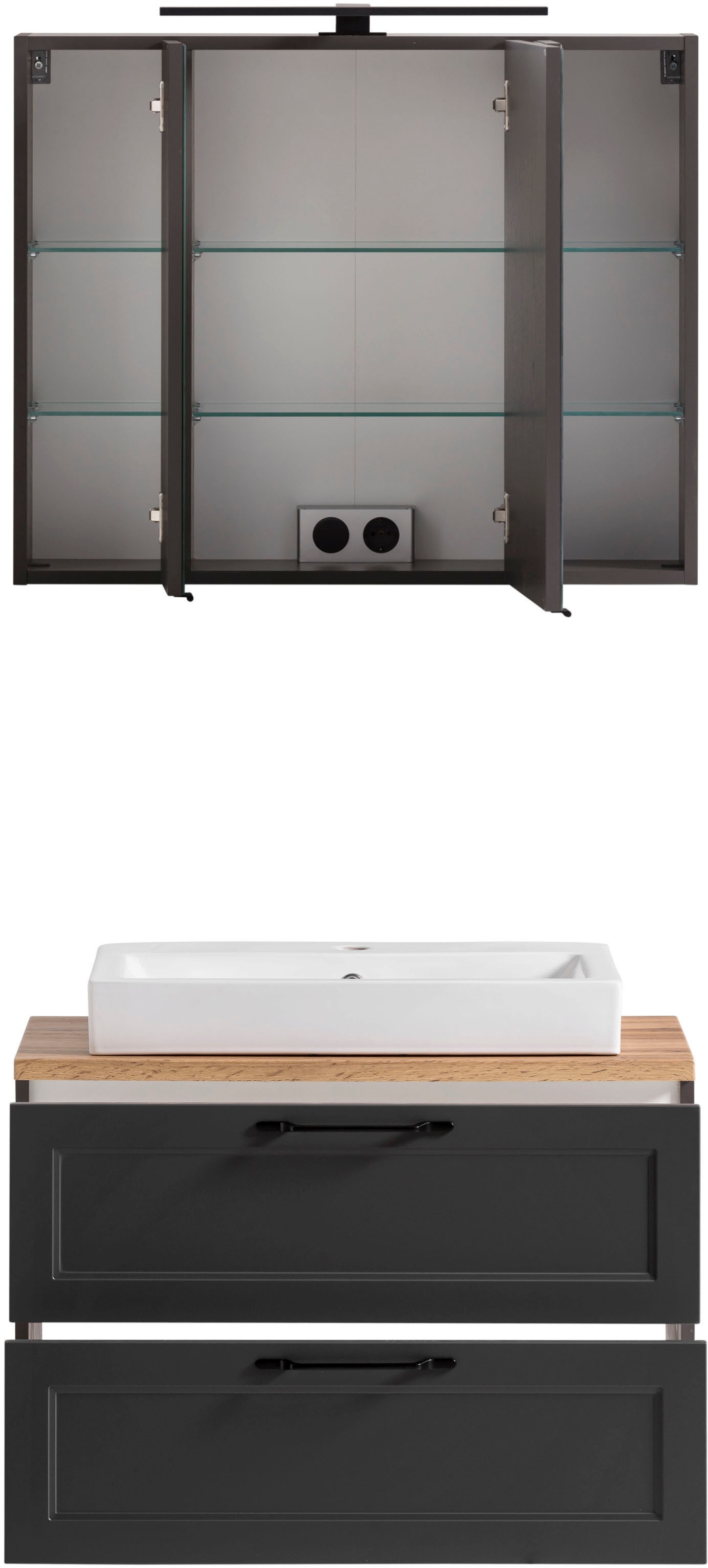 welltime Badmöbel-Set »Lana«, (Komplett-Set, 2 St.), Badezimmer-Set, 2-teilig, inkl. Waschbecken, 80 cm breit