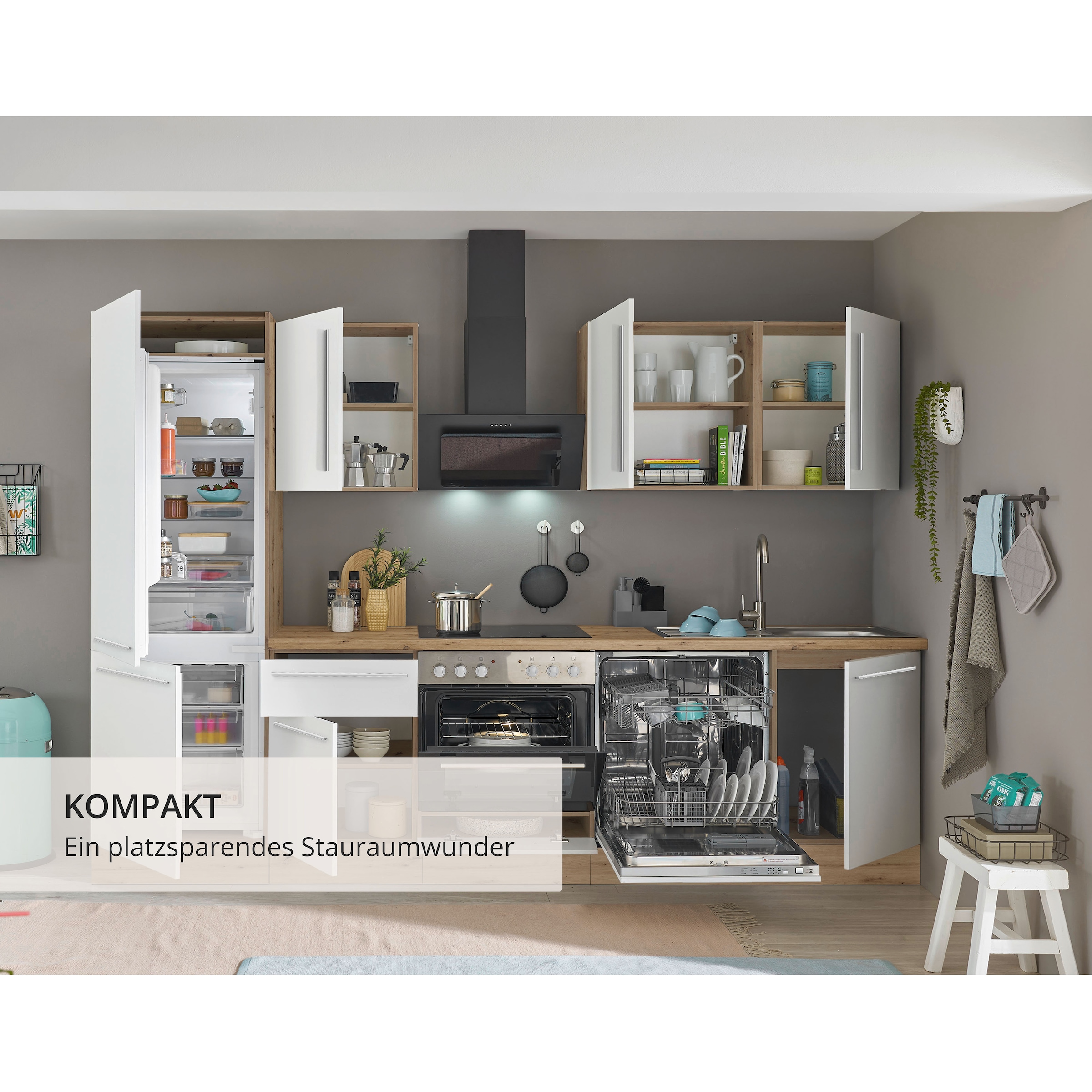 KOCHSTATION Küchenzeile »KS-Florida mit 38mm starker Arbeitsplatte«, Breite 280 cm, wahlweise mit E-Geräten, Soft-Close-Funktion