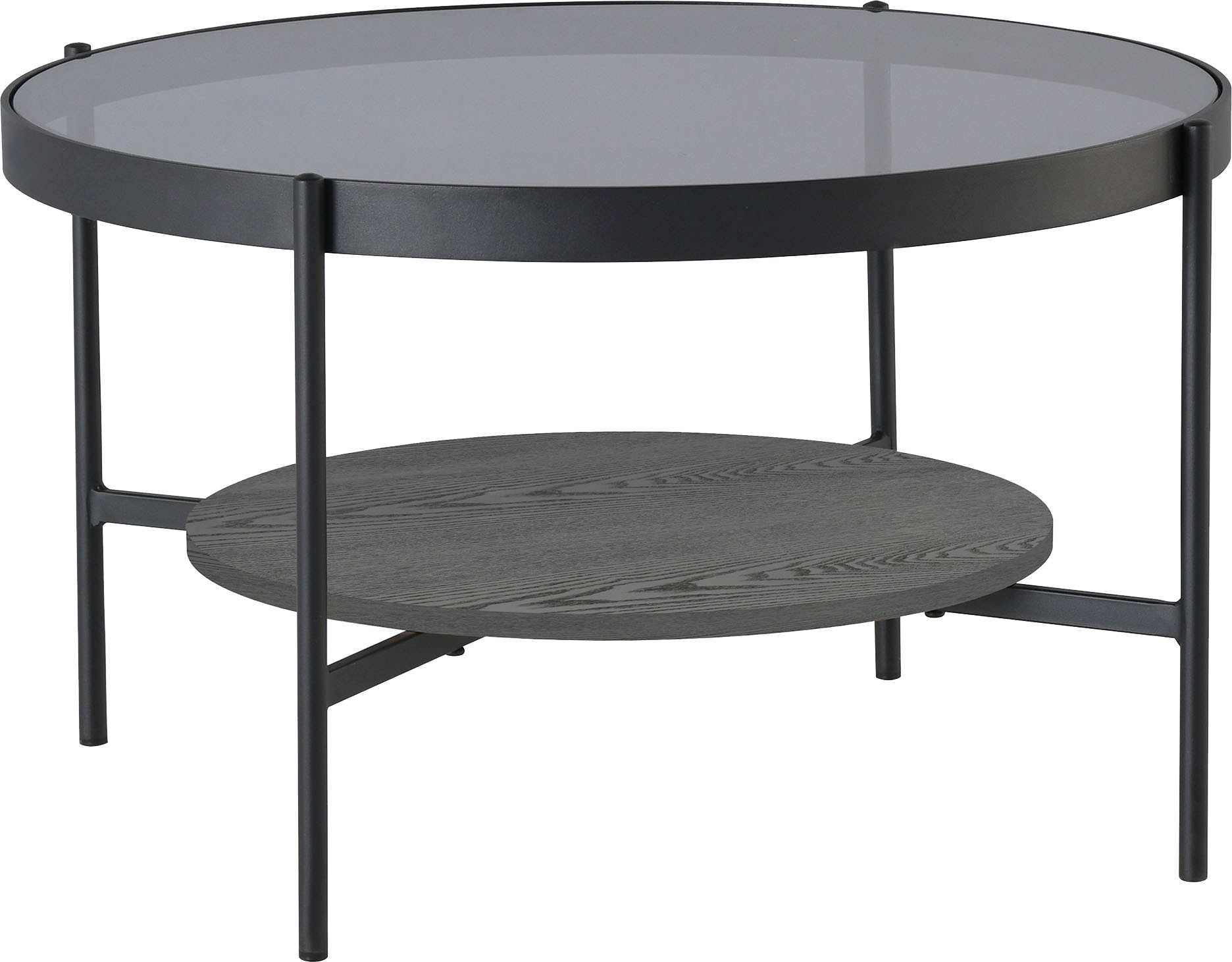 byLIVING Couchtisch »Ohio«, mit Rauchglas, Ablage aus Echtholzfurnier, rund, D 73,5 / H 42,5 cm