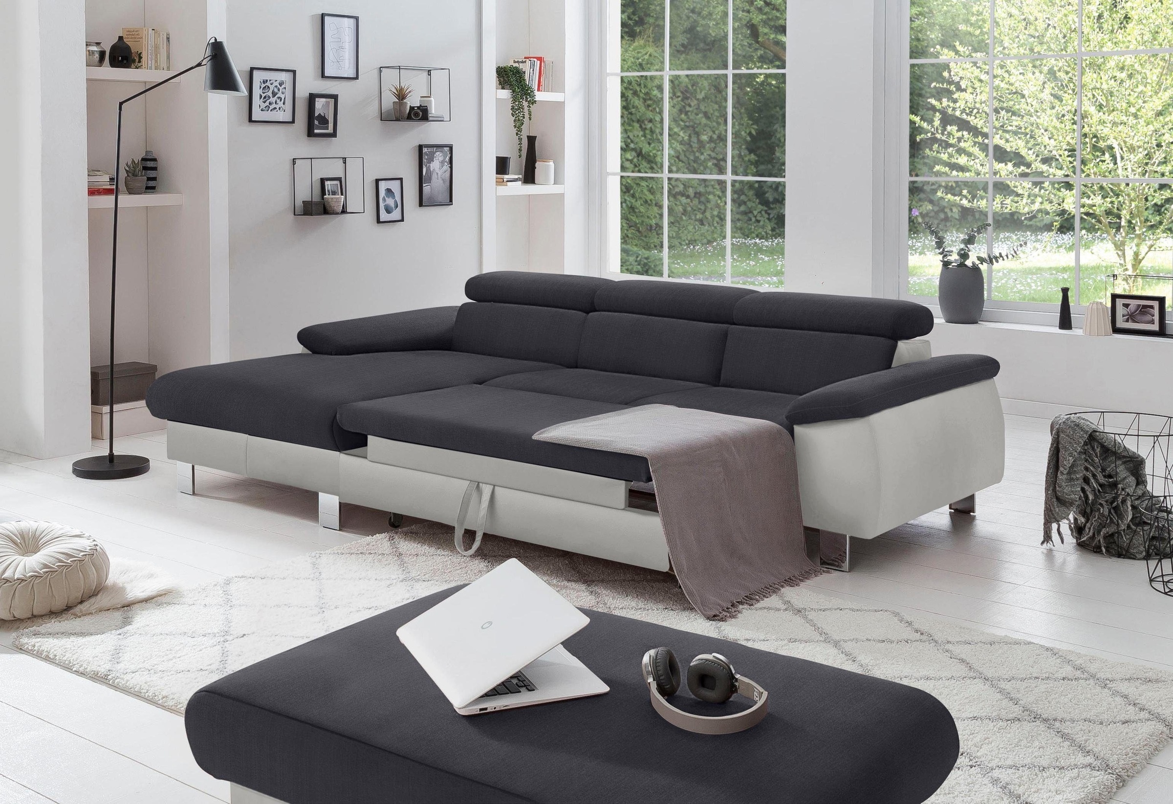 COTTA Polstergarnitur »Komaris L-Form«, (Set), Set bestehend aus: Ecksofa mit Kopfteilverstellung & Hocker