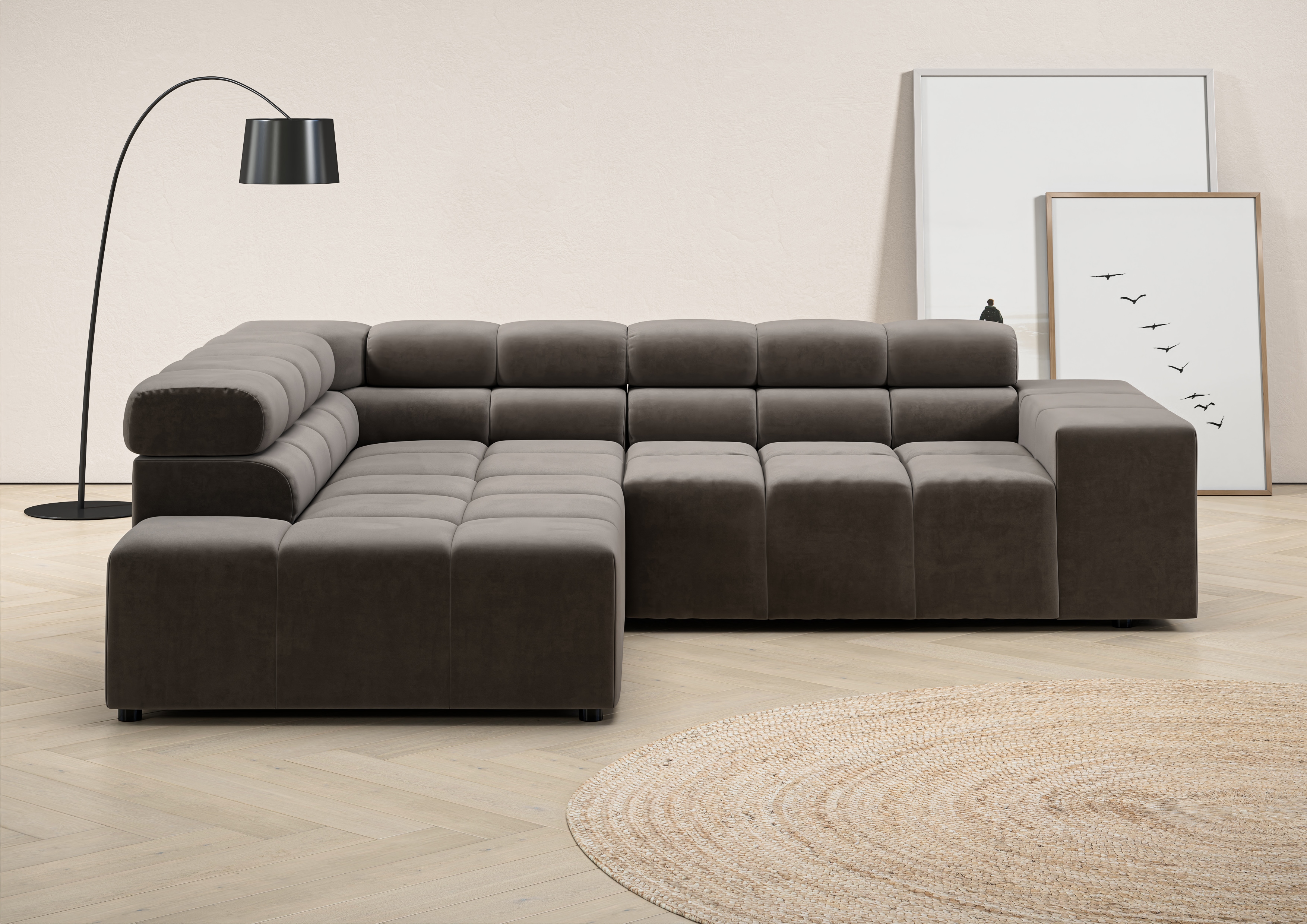 Home affaire Ecksofa "Ancona, Ecksofa, incl. Kopfteilverstellung, Breite 249 cm, L-Form" wahlweise motorische Sitztiefenverstellung, B/T(H: 249/215/70 cm