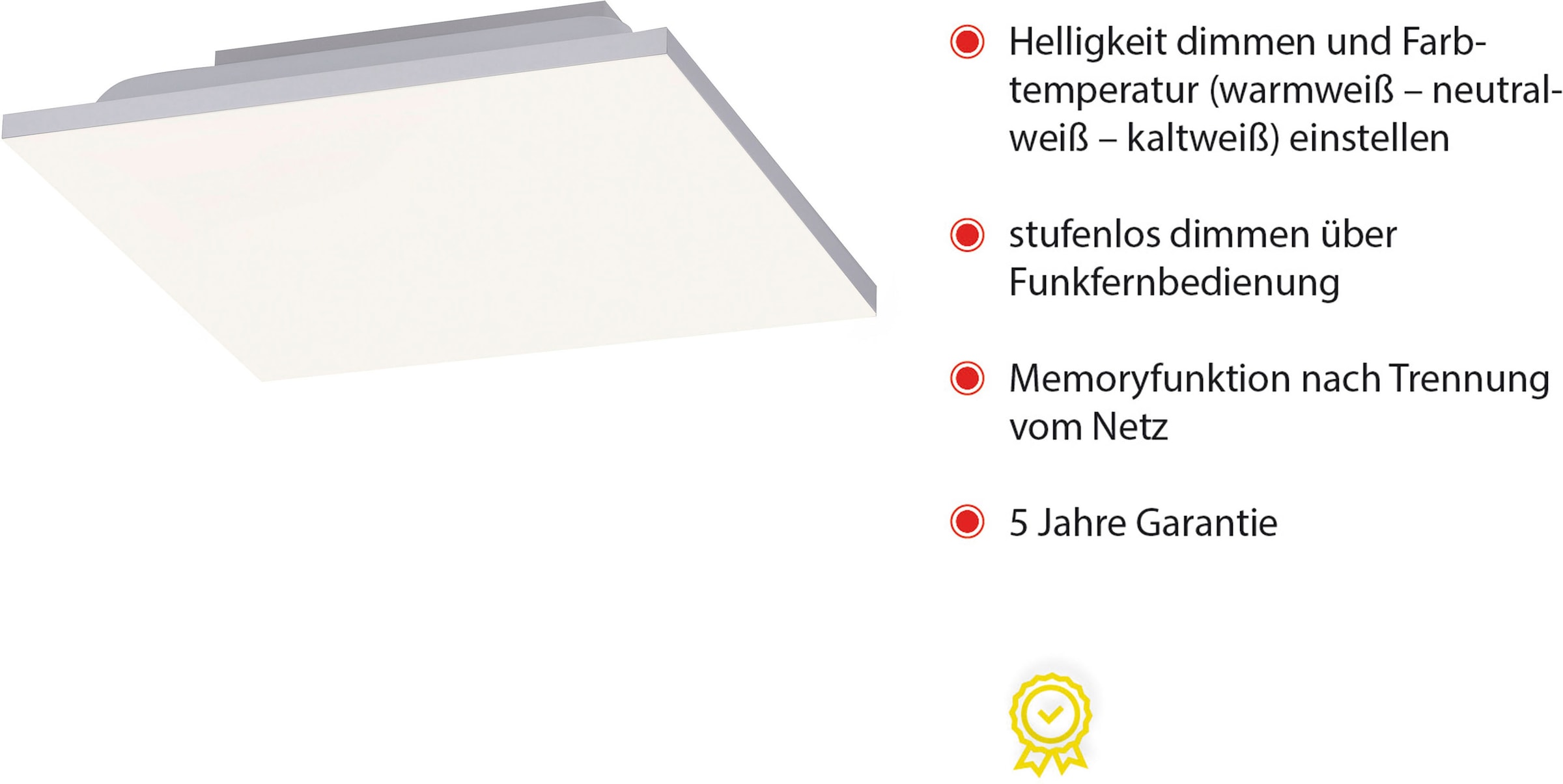 JUST LIGHT LED Deckenleuchte »CANVAS«, 1 flammig, Leuchtmittel LED-Board | LED wechselbar, dimmbar über IR-Fernbed.; CCT-Farbtemperaturwechsel; Memoryfunktion
