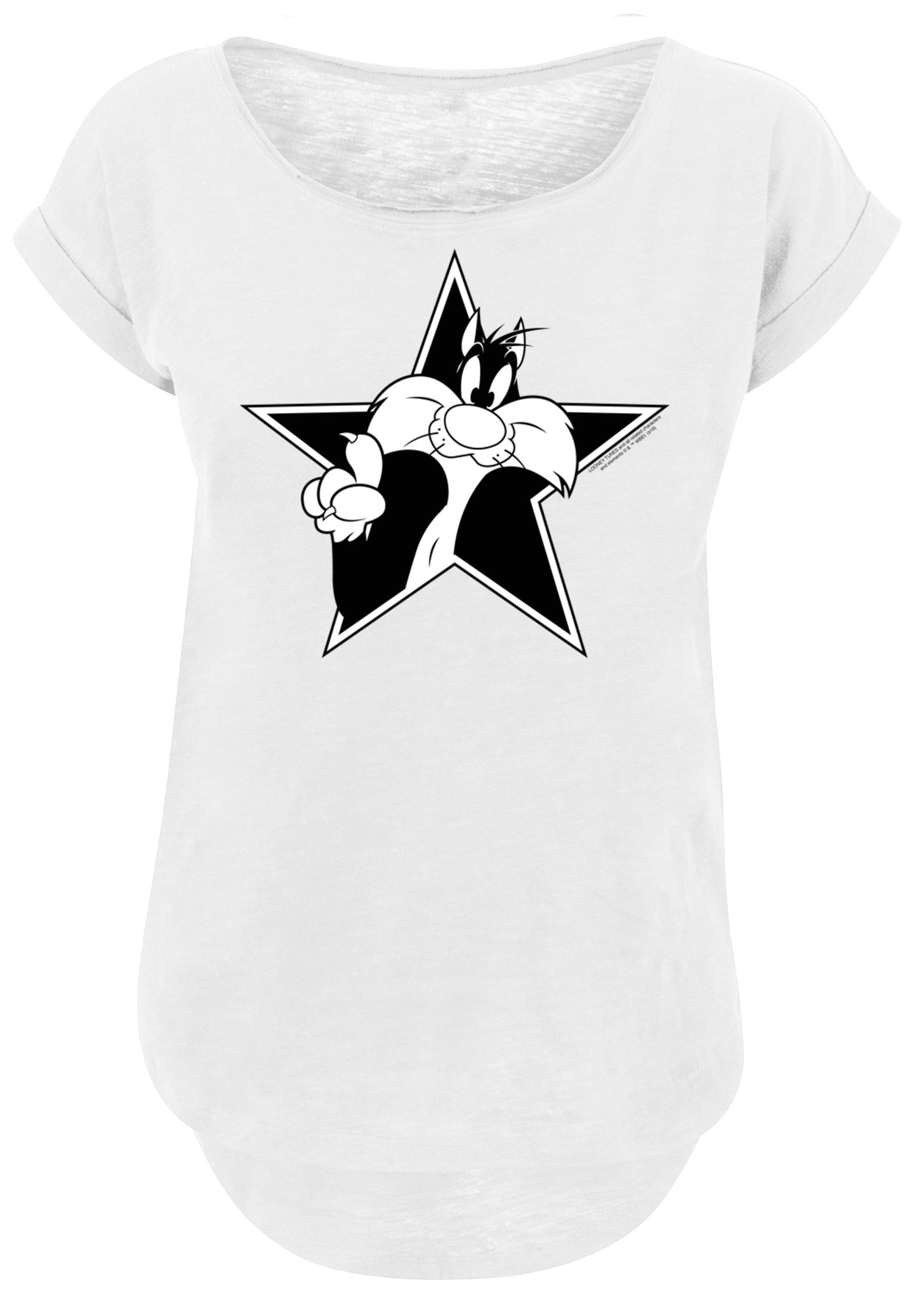 F4NT4STIC T-Shirt »Looney Tunes Sylvester Cartoon Stern«, Damen,Premium Merch,Lang,Longshirt,Bedruckt