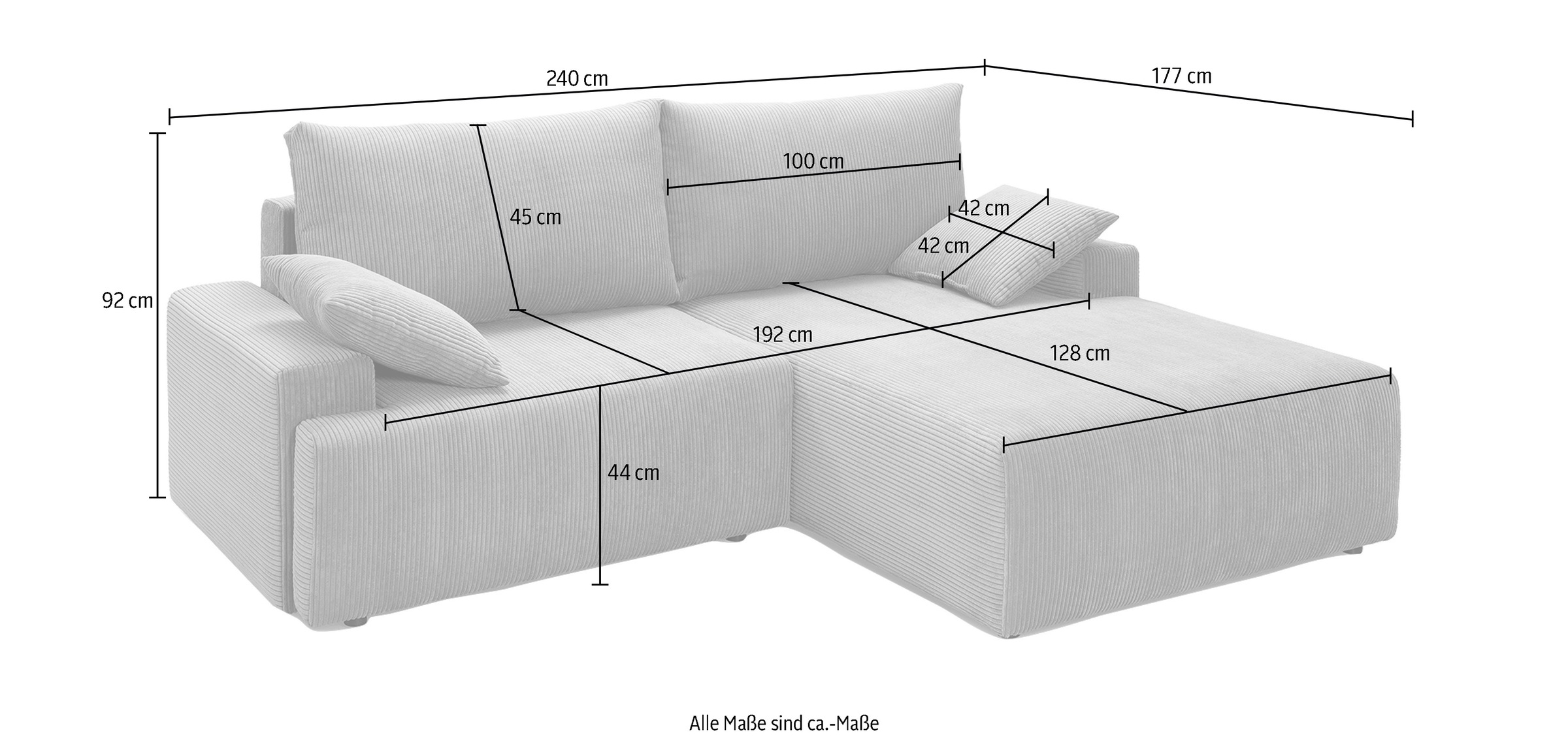 exxpo - sofa fashion Ecksofa »Orinoko, L-Form«, inkl. Bettfunktion und Bettkasten, in Cord