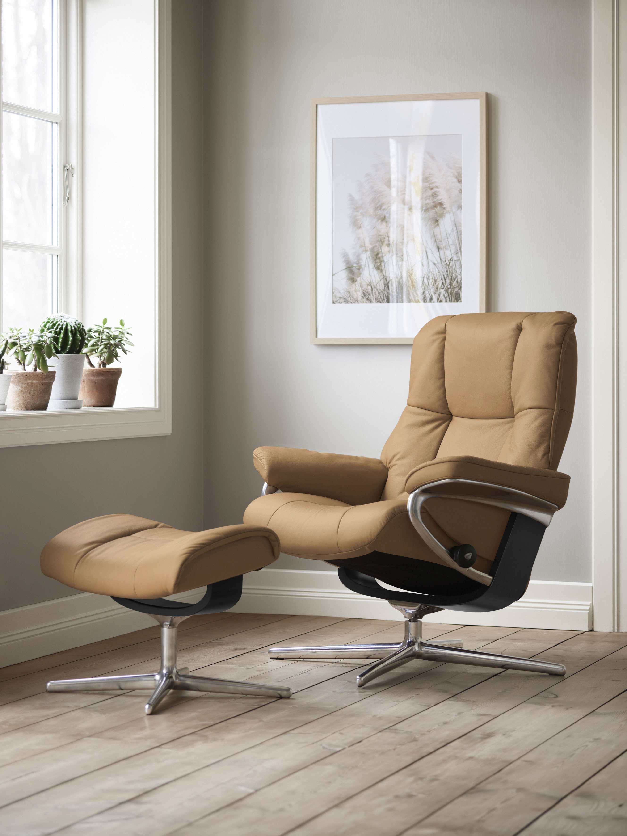 Stressless Relaxsessel "Mayfair" Set, Relaxsessel mit Hocker, mit Hocker, mit Cross Base, Größe S, M & L, Holzakzent Schwarz