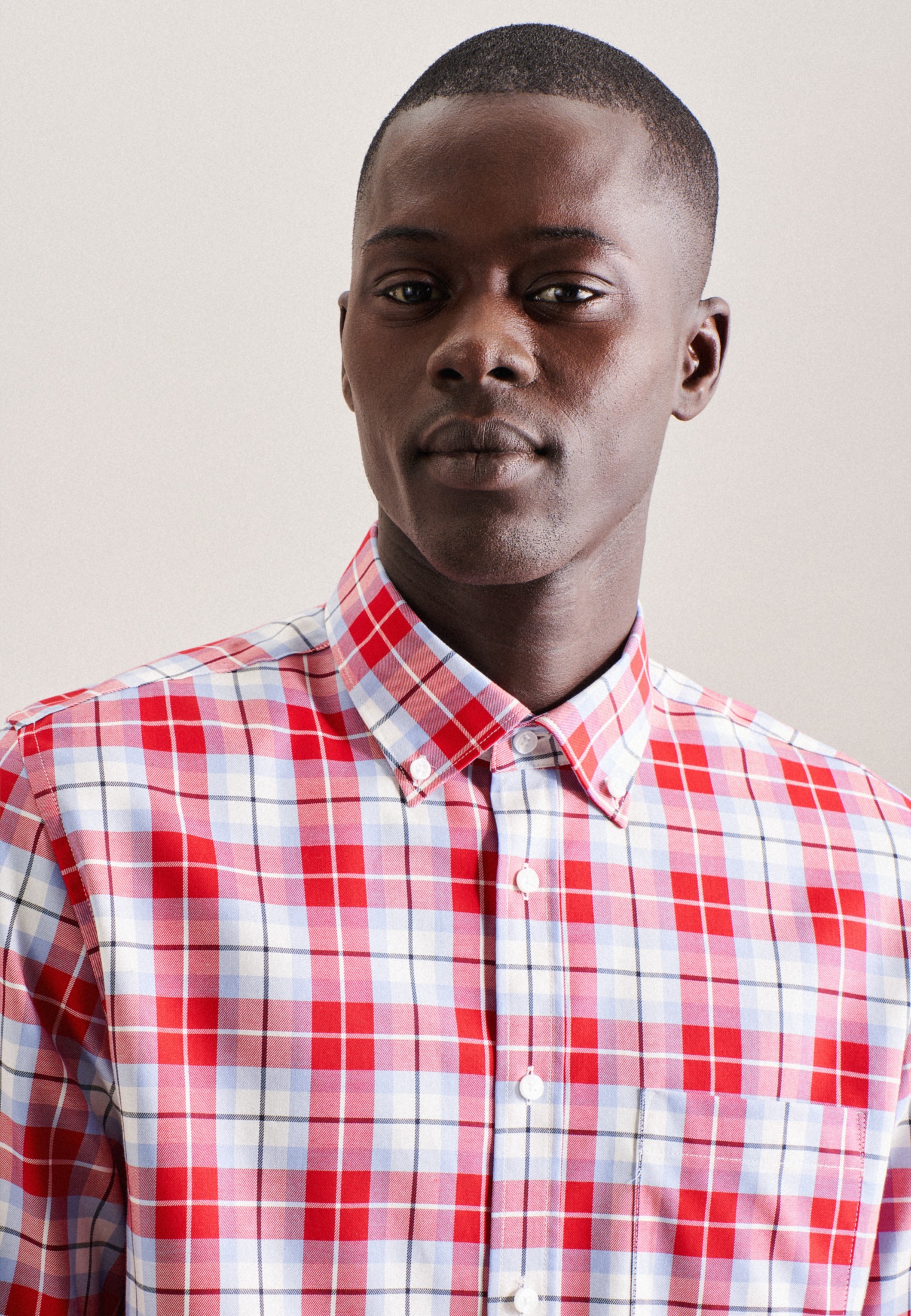 Thumbnail - seidensticker Businesshemd "Slim" Slim 1/1 Button-Down-Kragen Karo