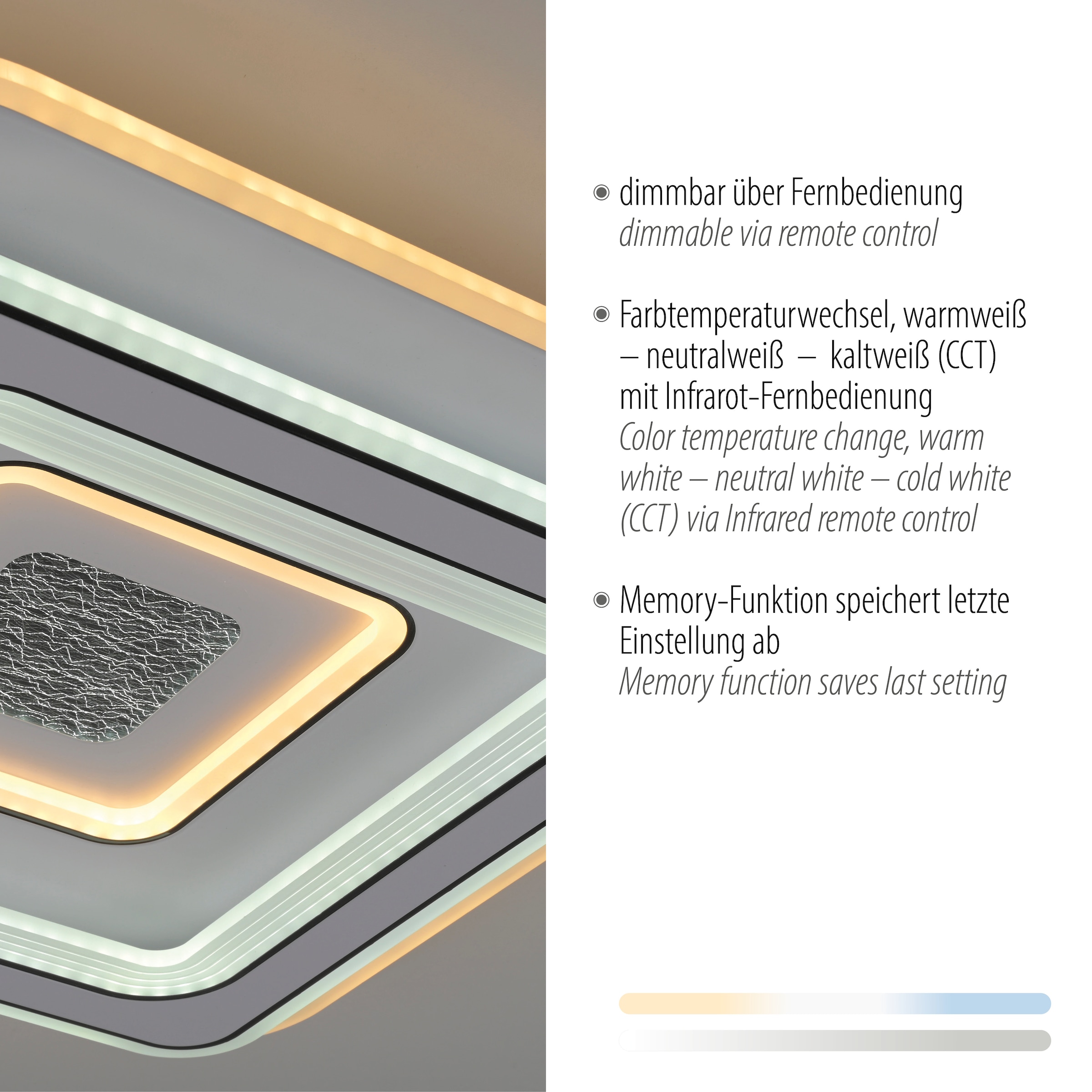 JUST LIGHT Deckenleuchte »TOLAGO«, 1 flammig, Leuchtmittel LED-Board | LED fest integriert, LED, Fernbedienung, Infrarot inkl.