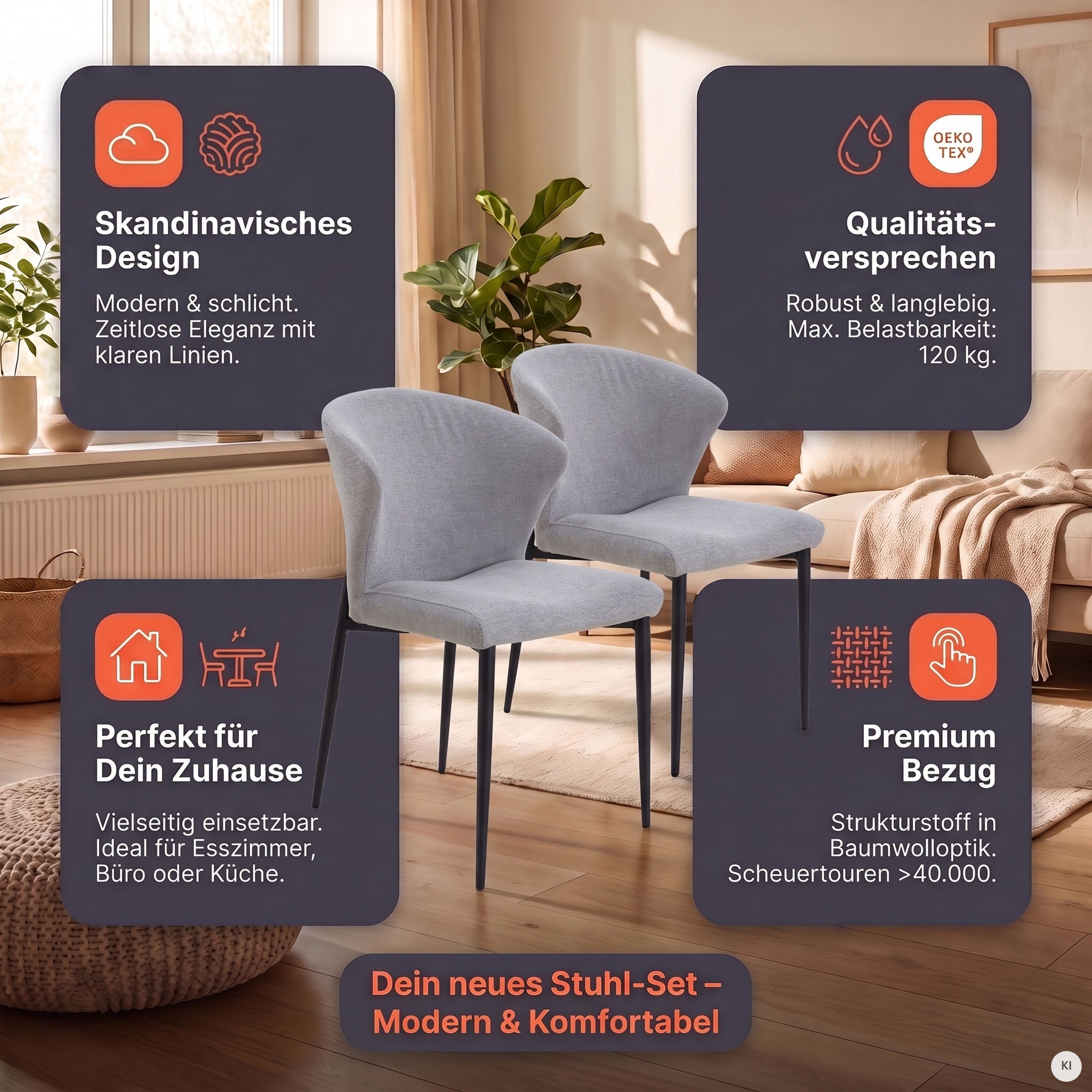 SalesFever Esszimmerstuhl »Dallas 2er-Set« (Set) 2 Stk.mit Metallgestell,  B 63, H 87, T 56 cm