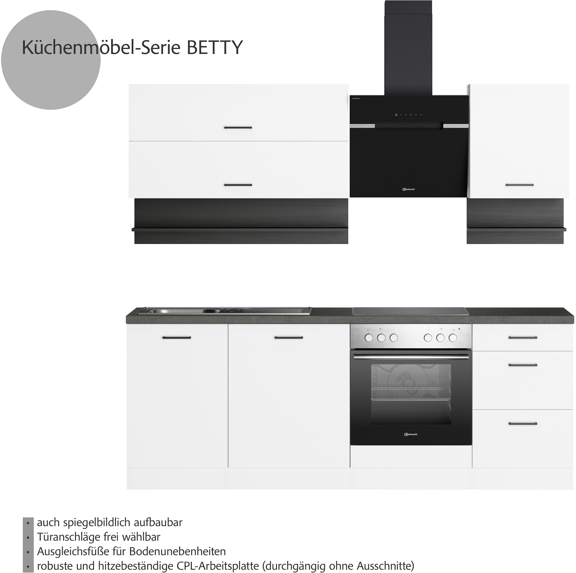 KOCHSTATION Küchenzeile »KS-Betty«, Breite 220 cm, mit E-Geräten von Bauknecht