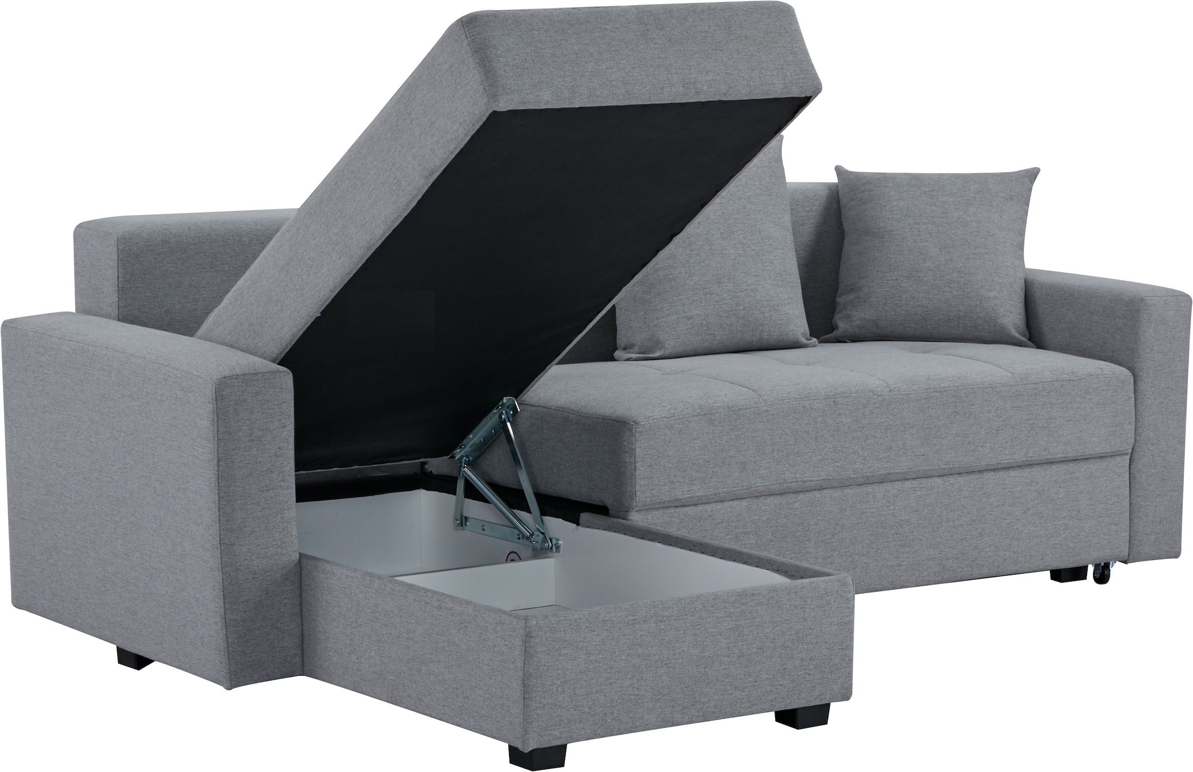 INOSIGN Ecksofa »KILLAM, 217 cm, L-Form, mit Schlaffunktion u. Bettkasten«, Recamiere rechts / links montierbar, in Cord und Webstoff