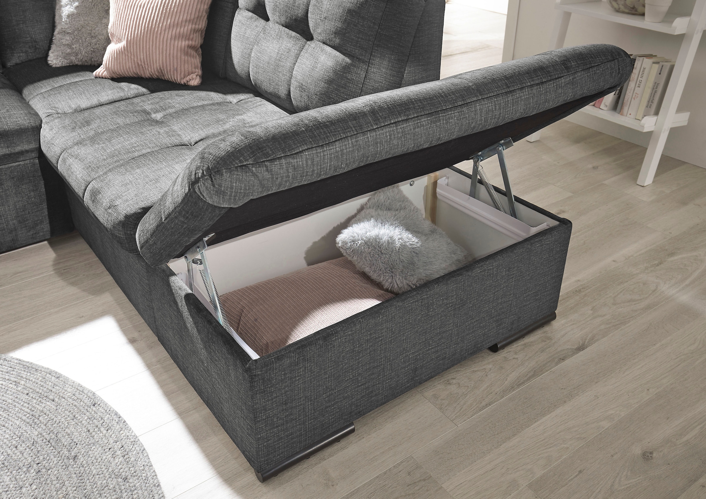 ED EXCITING DESIGN Ecksofa »Estrella L-Form«, mit Bettfunktion, Bettkasten, Armteilverstellung & Kopfstützen