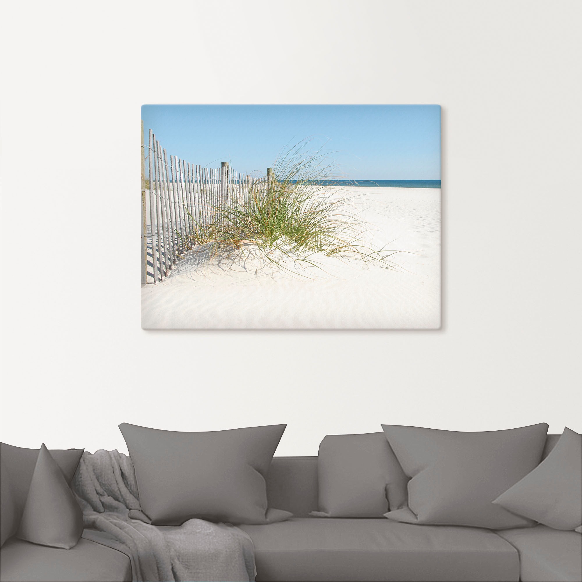 Artland Leinwandbild "Schöne Sanddüne mit Gräsern und Zaun" Strand 1 Stk. t günstig online kaufen