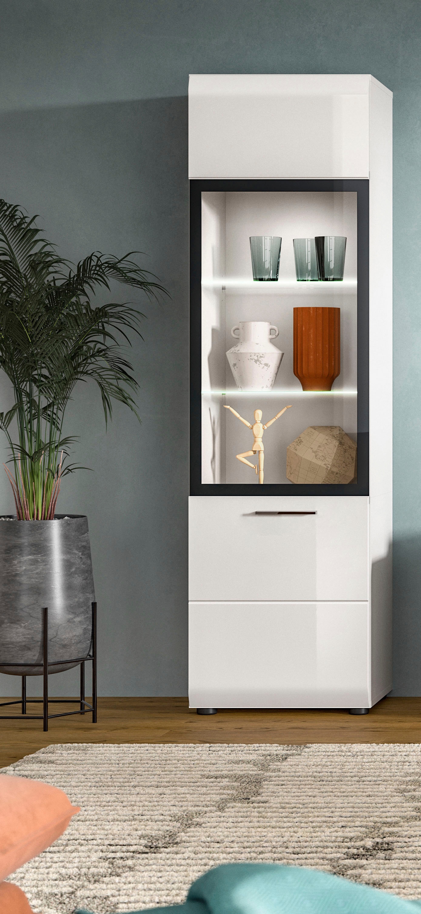 Home affaire Vitrine »FLORENZ, Höhe: 160 cm, hochwertige MDF-Front, Glastür, Glasböden« 1 Stk. tlg. Vitrine, Vitrine weiß, Vitrinenschrank, Wohnzimmervitrine, Wohnzimmer