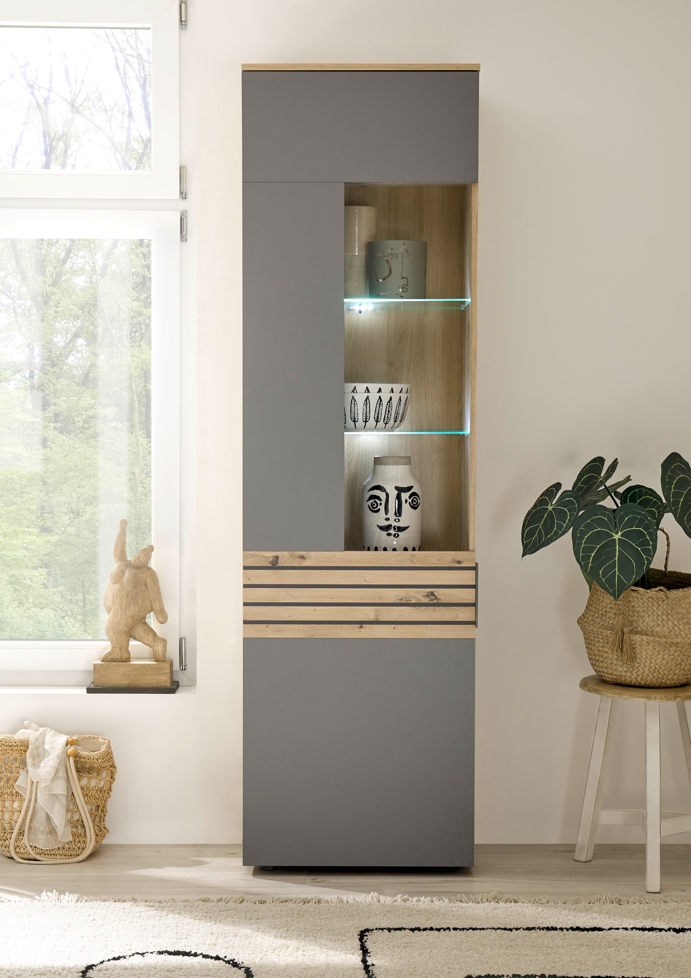 HBZ Vitrine »BZ 5110«, (1 St.), mit LED-Beleuchtung, Vitrinenschrank wahlweise in grau oder weiß
