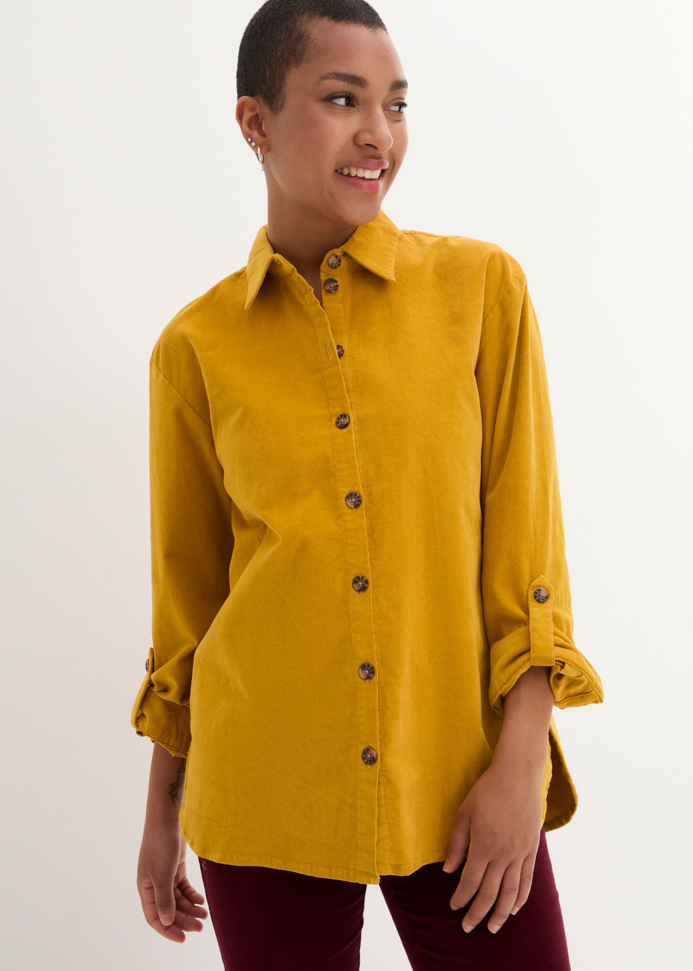 bonprix Langarmbluse "Cord-Hemd mit Seitenschlitz" lockere Passform, für de günstig online kaufen