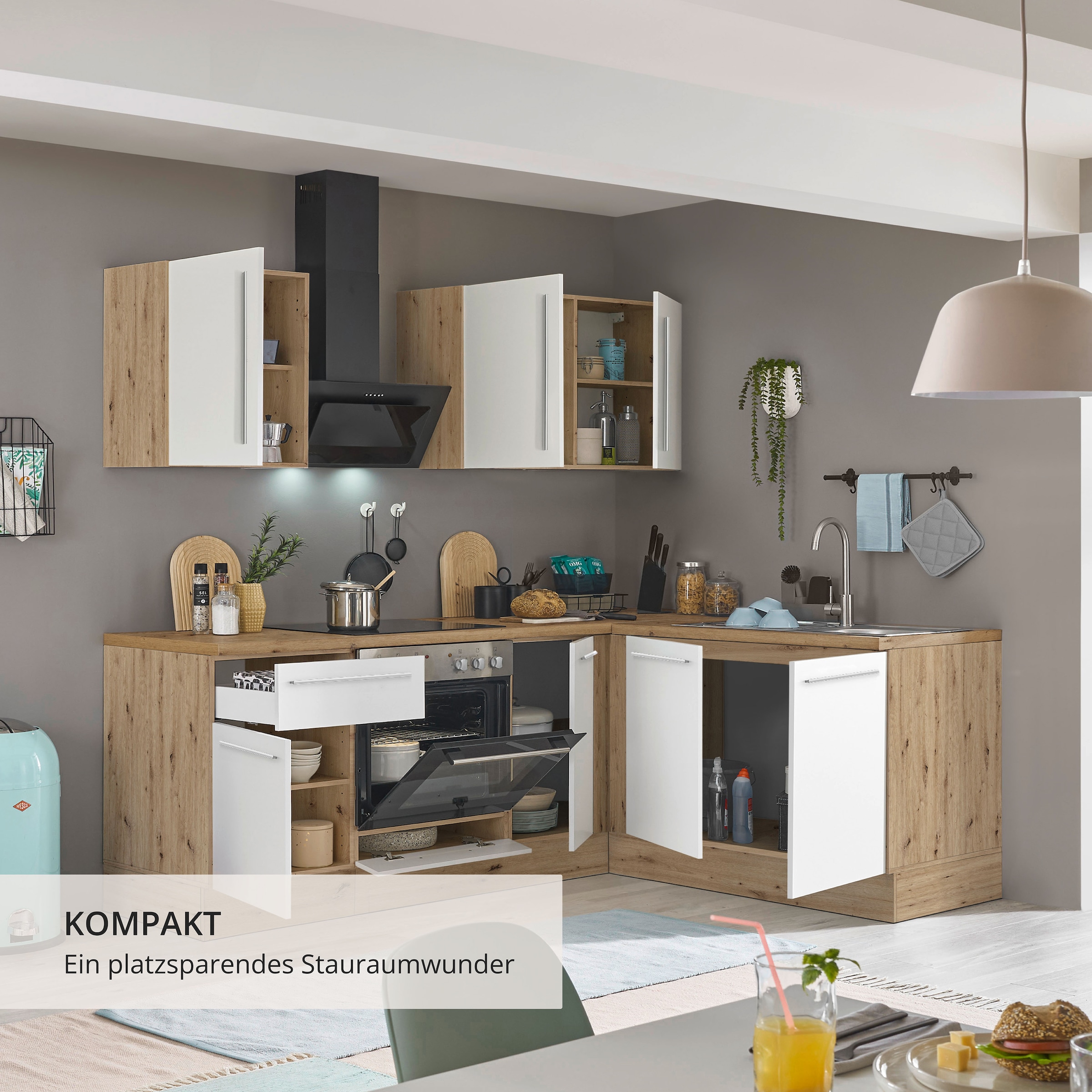KOCHSTATION Winkelküche »Florida, Stellbreite 210x165 cm« wahlweise mit E-Geräten, mit Softclose für Türen und Schubkästen