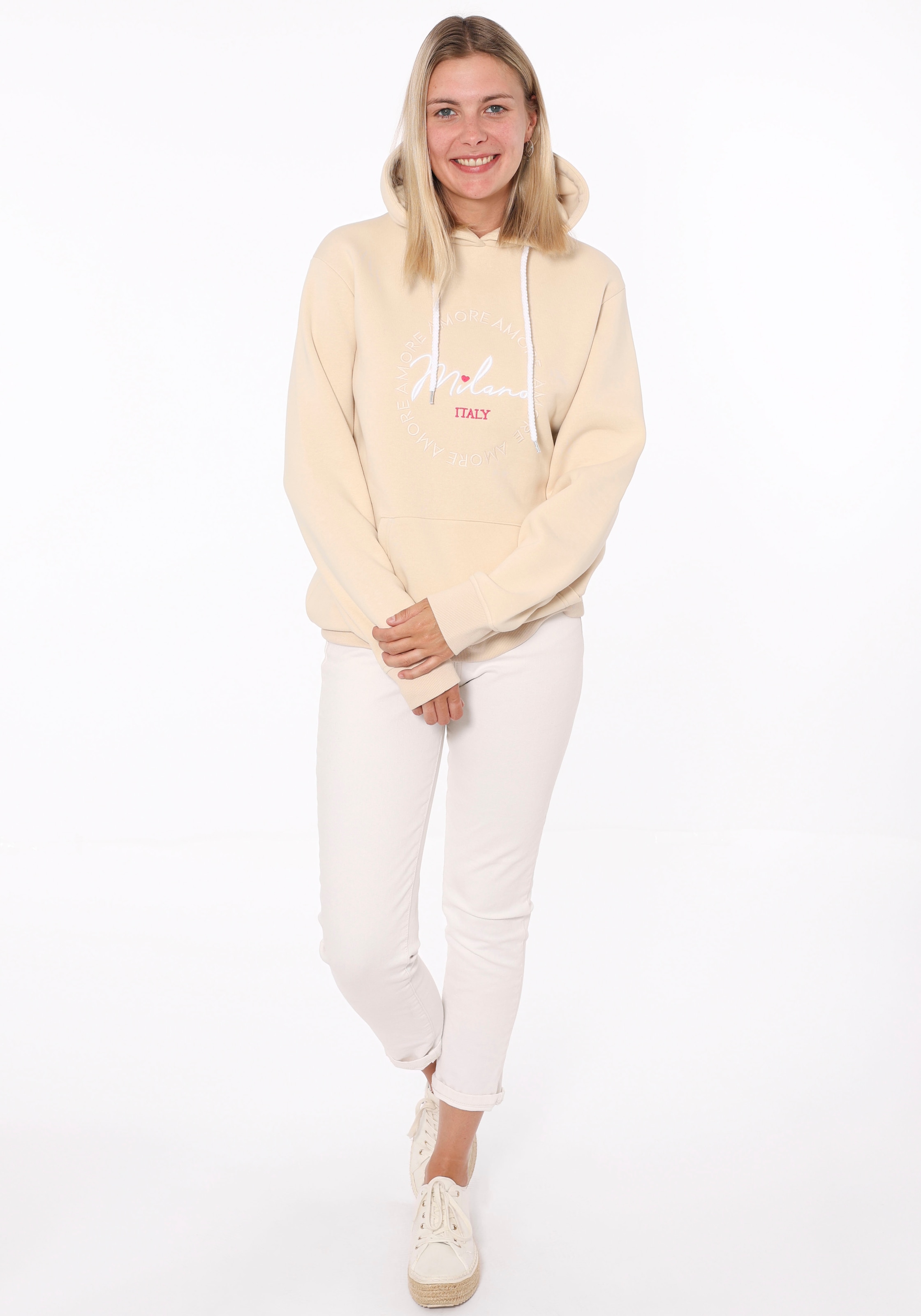 Zwillingsherz Hoodie, Kapuze, Stickerei, Langarm, Kordelzug, Kängurutasche günstig online kaufen
