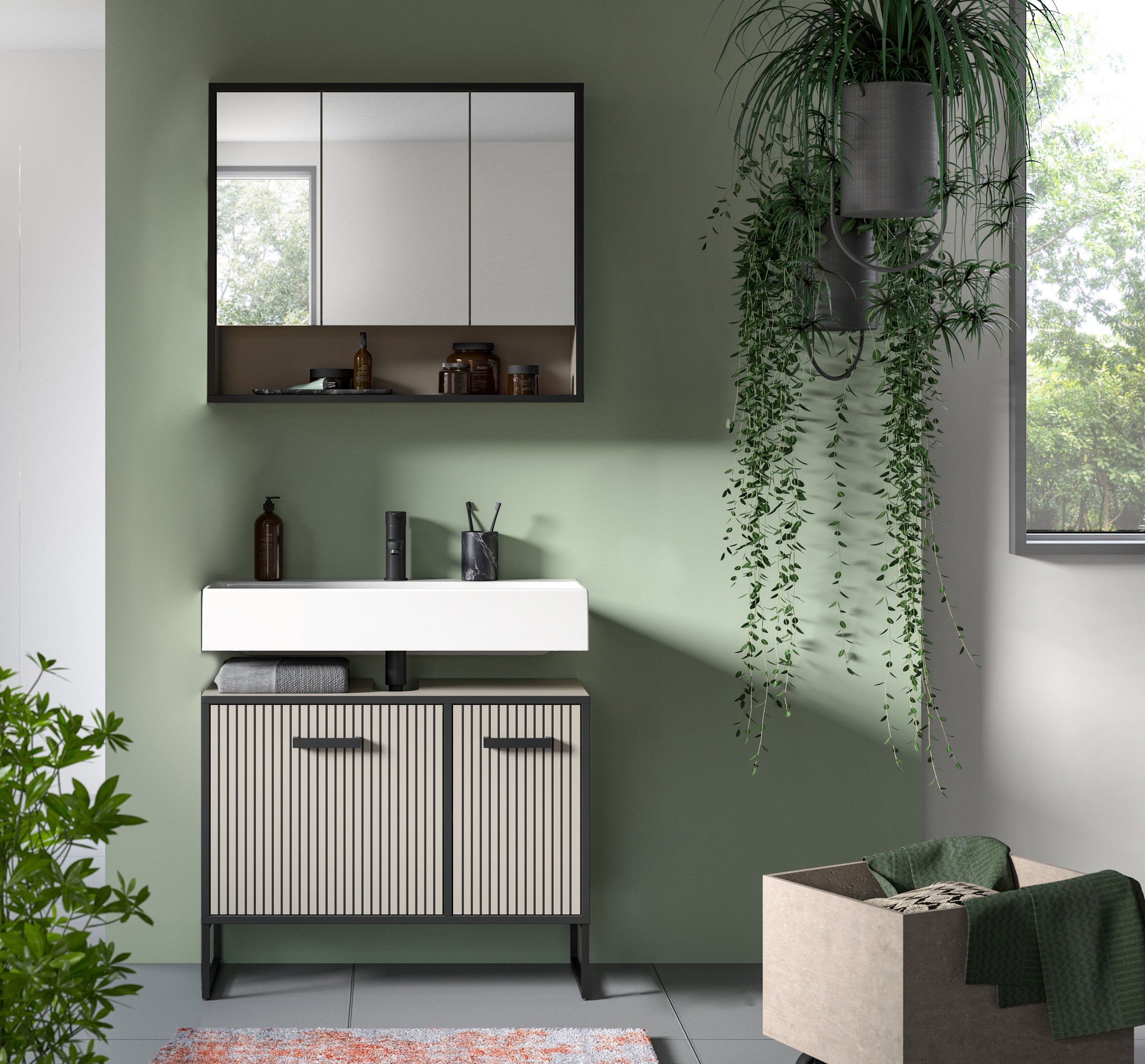 welltime Badmöbel-Set "Locri, Breite 80 cm, Rillenoptik, Metallkufen" 2 Stk günstig online kaufen