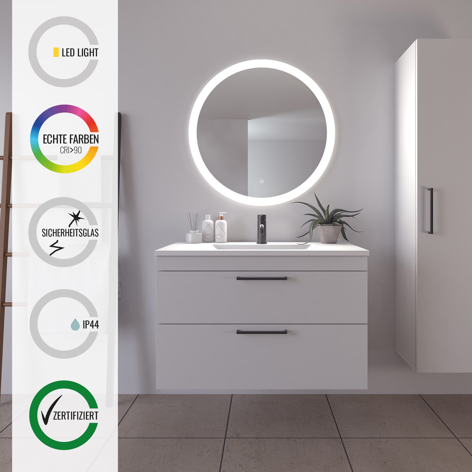 Loevschall Badspiegel "Vega Rund, Badzimmerspiegel mit LED Beleuchtung, Lic günstig online kaufen