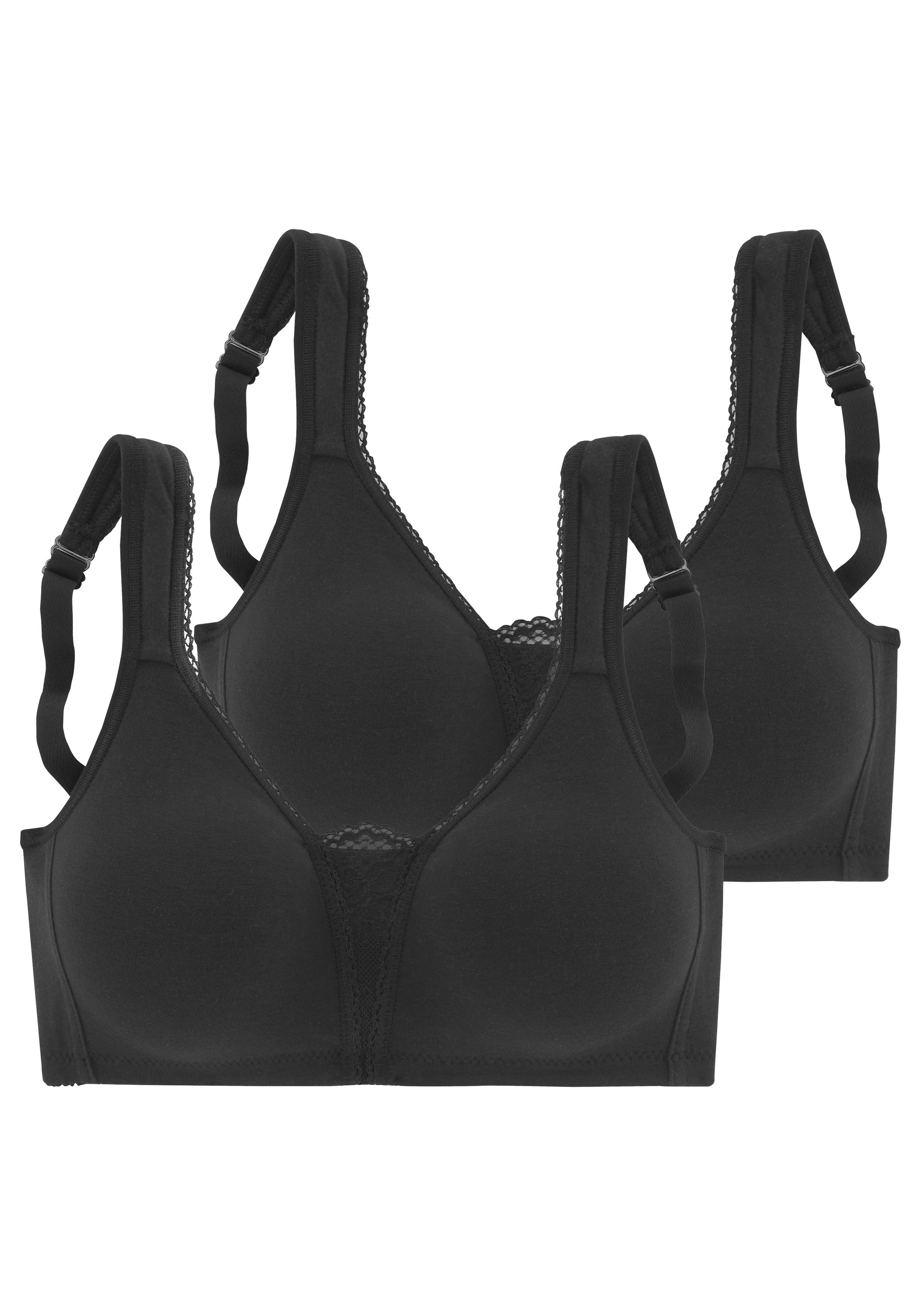PETITE FLEUR Damen Soft-BH, Gr. 75, schwarz, Jersey, Obermaterial: 90% Baumwolle, 5% Elasthan, 5% Polyamid, BHs, ohne Bügel mit Spitzen-Details