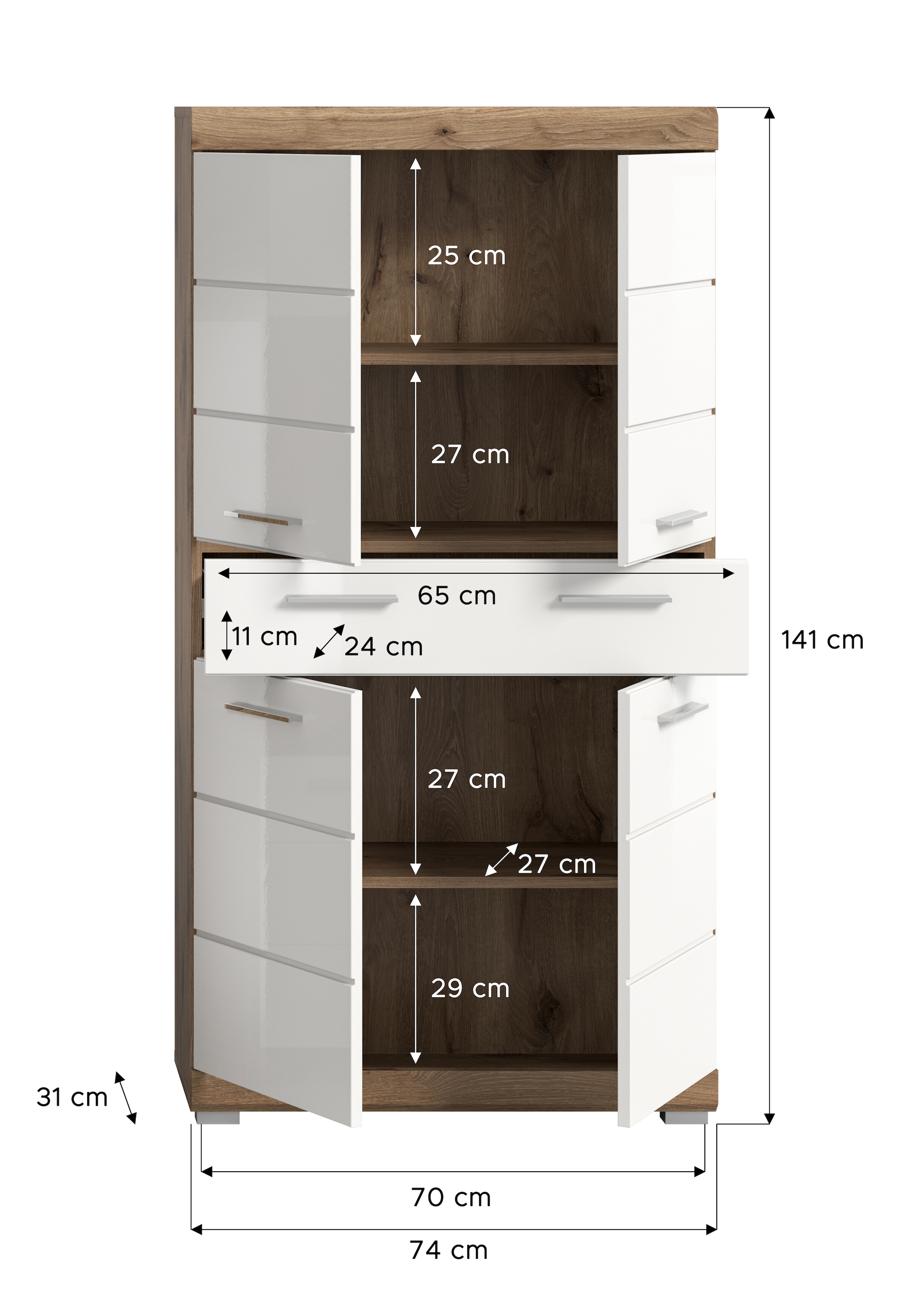 INOSIGN Midischrank »Siena, Breite 74cm, 4 Türen, 1 Schubkasten, 4 Fächer, MDF-Front«, in verschiedenen Farben erhältlich, Badmöbel, Badschrank, Schrank, Bad