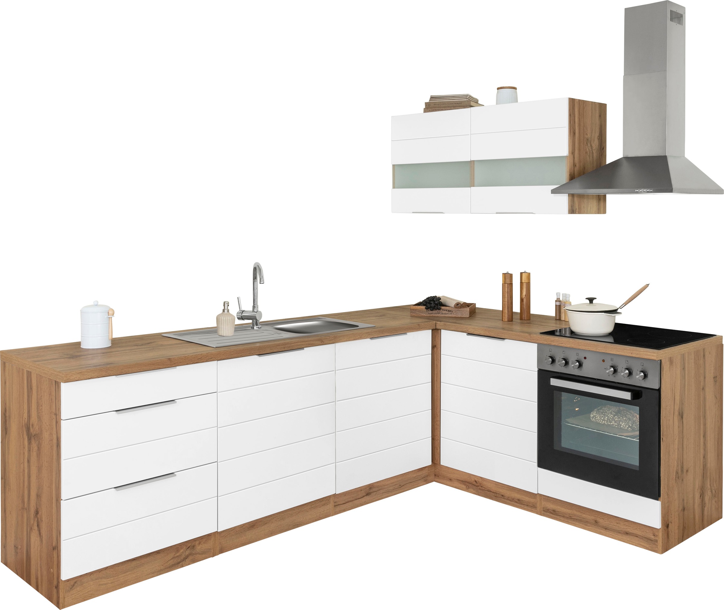 KOCHSTATION Winkelküche »KS-Luhe«, Stellbreite 240x180 cm, wahlweise mit oder ohne E-Geräten, MDF-Fronten