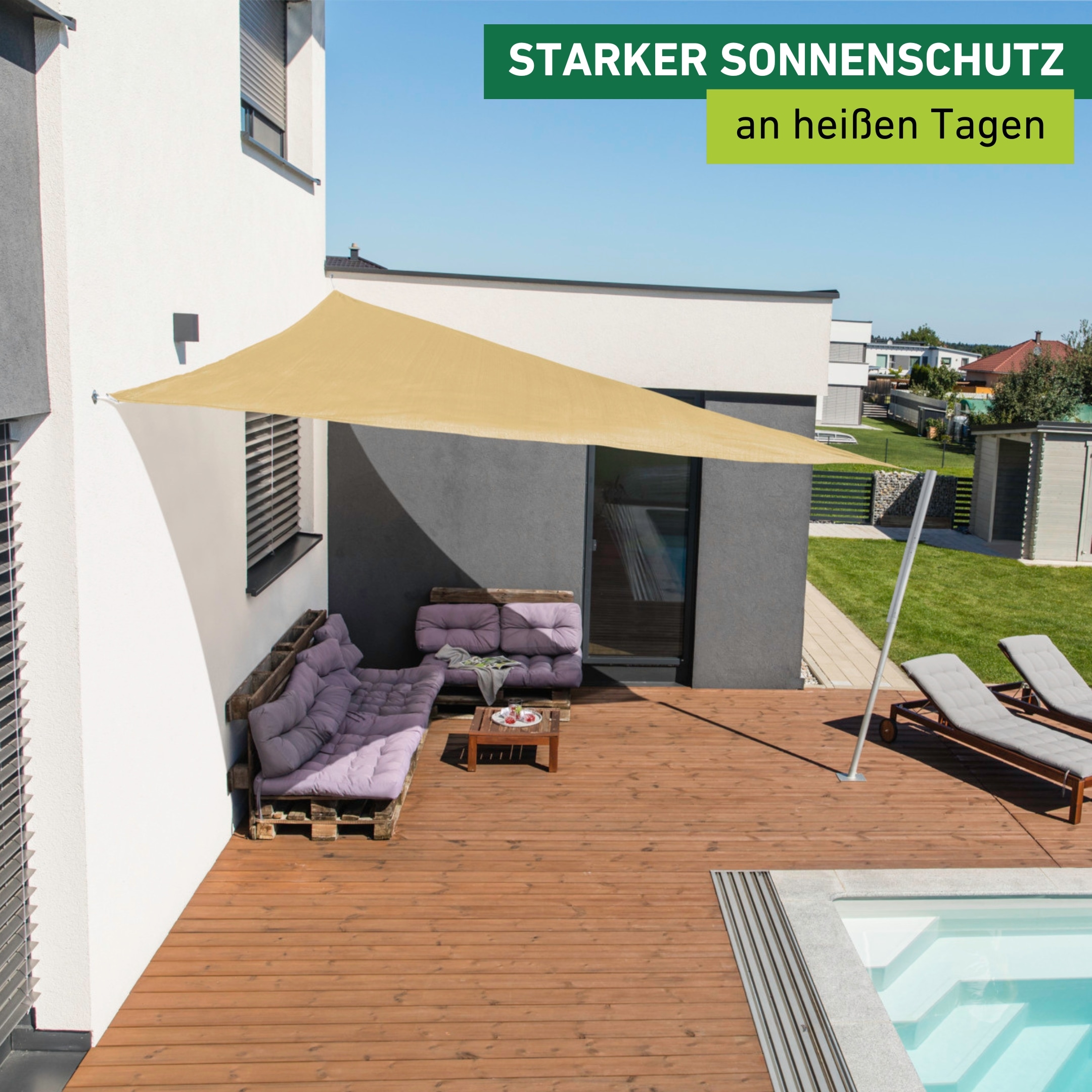 Windhager Sonnensegel »Capri, Dreiecksegel zur Beschattung von Garten, Terrasse, Balkon« Sonnenschutz 4 x 4 x 4 m, erhältlich in champagner oder grau