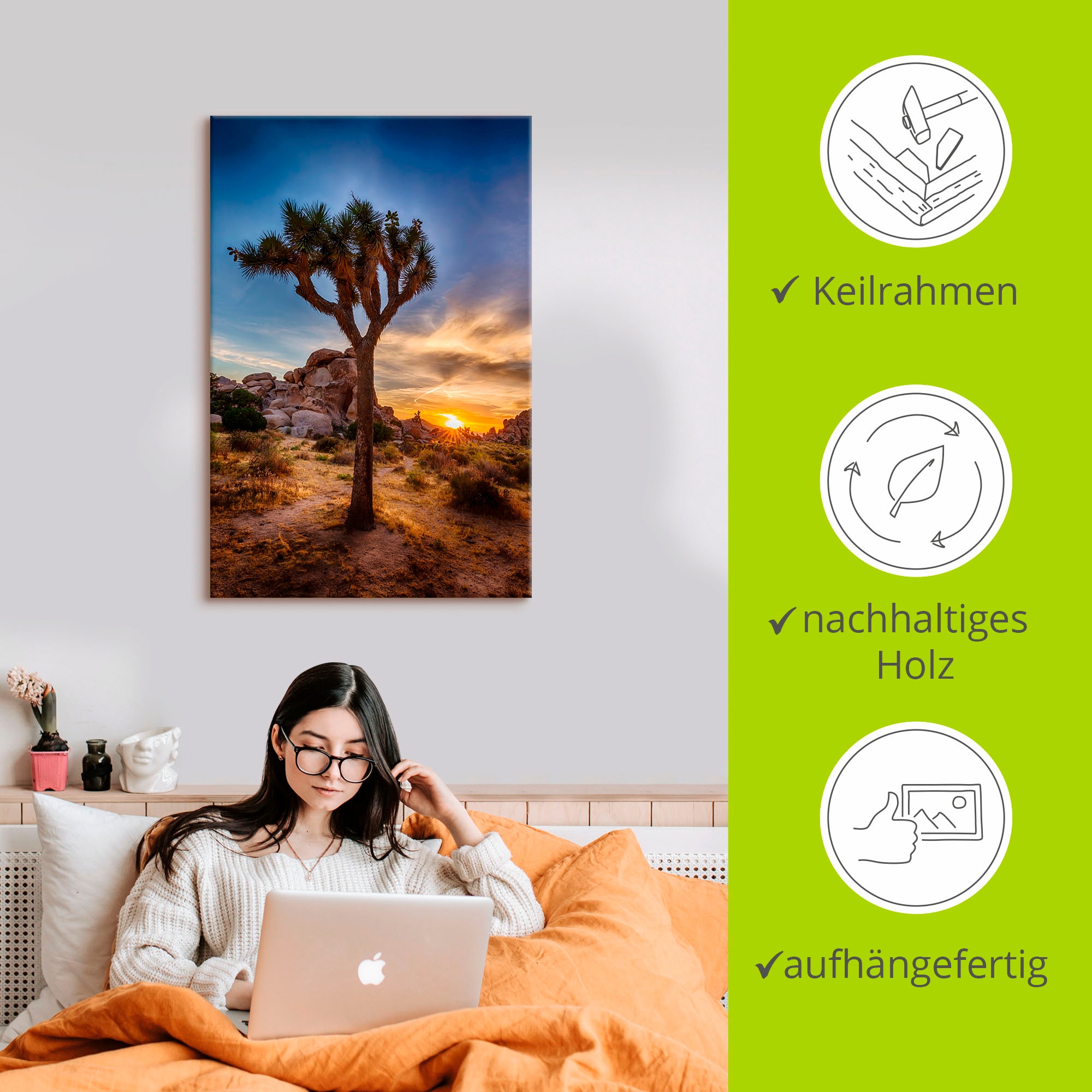 Artland Wandbild »Sonnenuntergang Joshua Tree NationalPark« (1 Stück), in vielen Größen & Produktarten - Alubild / Outdoorbild für den Außenbereich, Leinwandbild, Poster, Wandaufkleber / Wandtattoo auch für Badezimmer geeignet