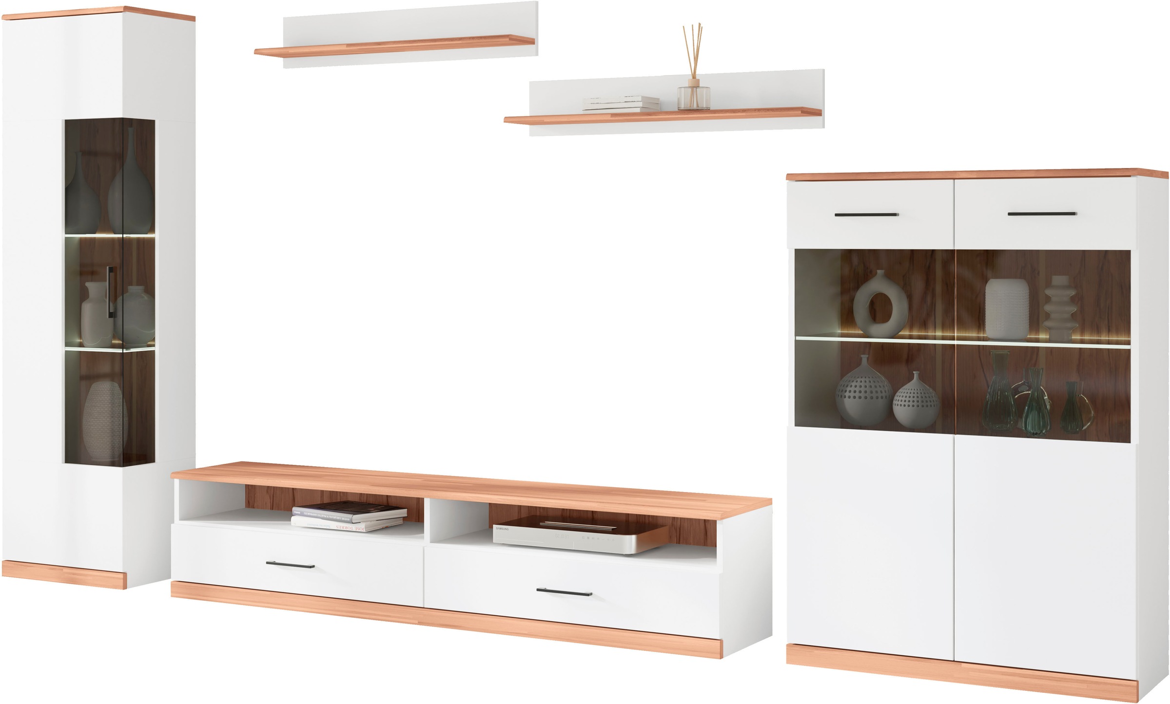 Home affaire Wohnwand "Ribe Wohnwand Set-5 St." Set, 5 Stk. tlg. Glaseinsat günstig online kaufen