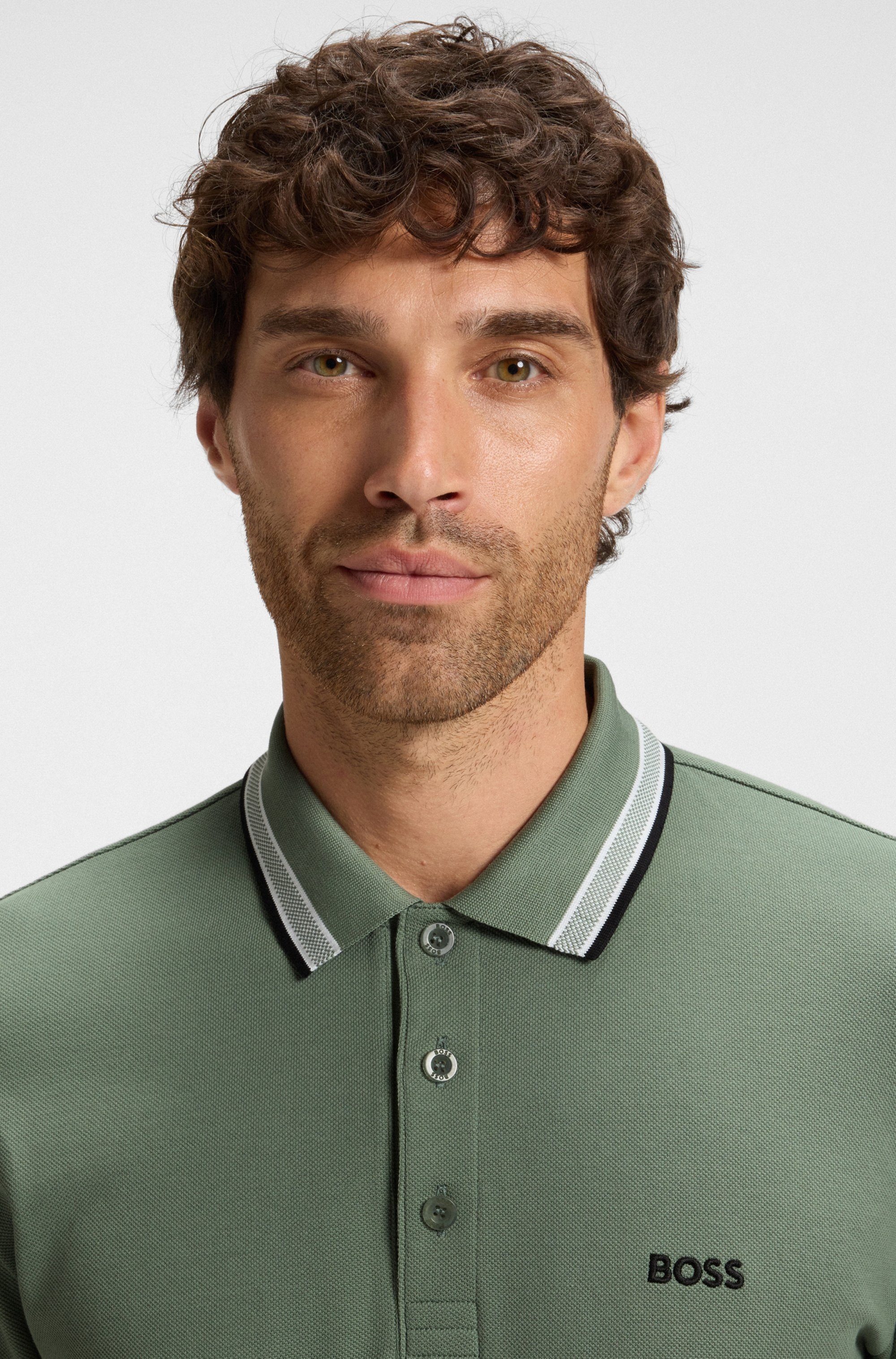 BOSS GREEN Langarm-Poloshirt "Plisy", mit Streifen am Kragen günstig online kaufen