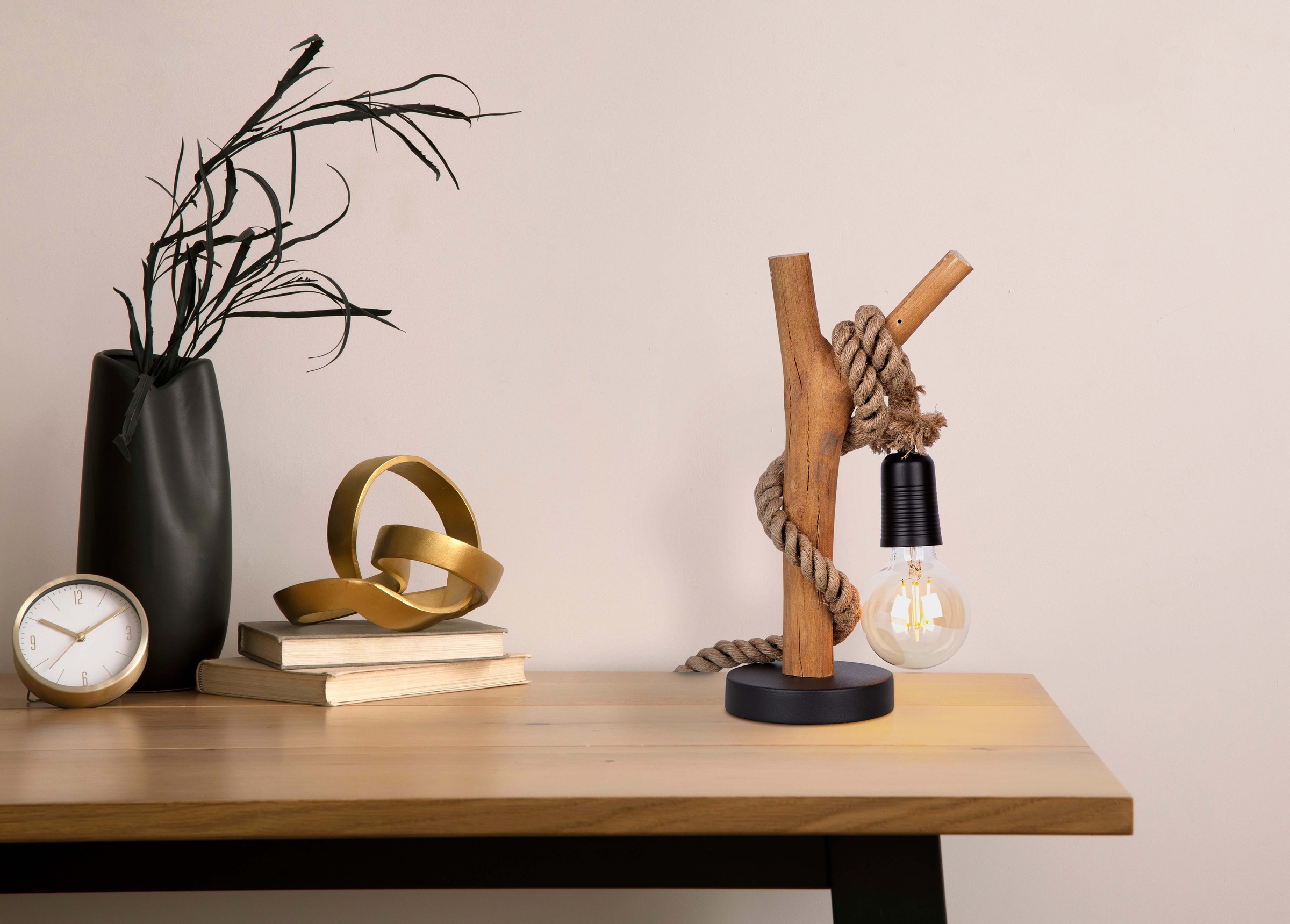 NOWA Tischleuchte »NERIDA«, Leuchtmittel E27 | ohne Leuchtmittel, Tischlampe/Holz/Hanf/naturgewachsen
