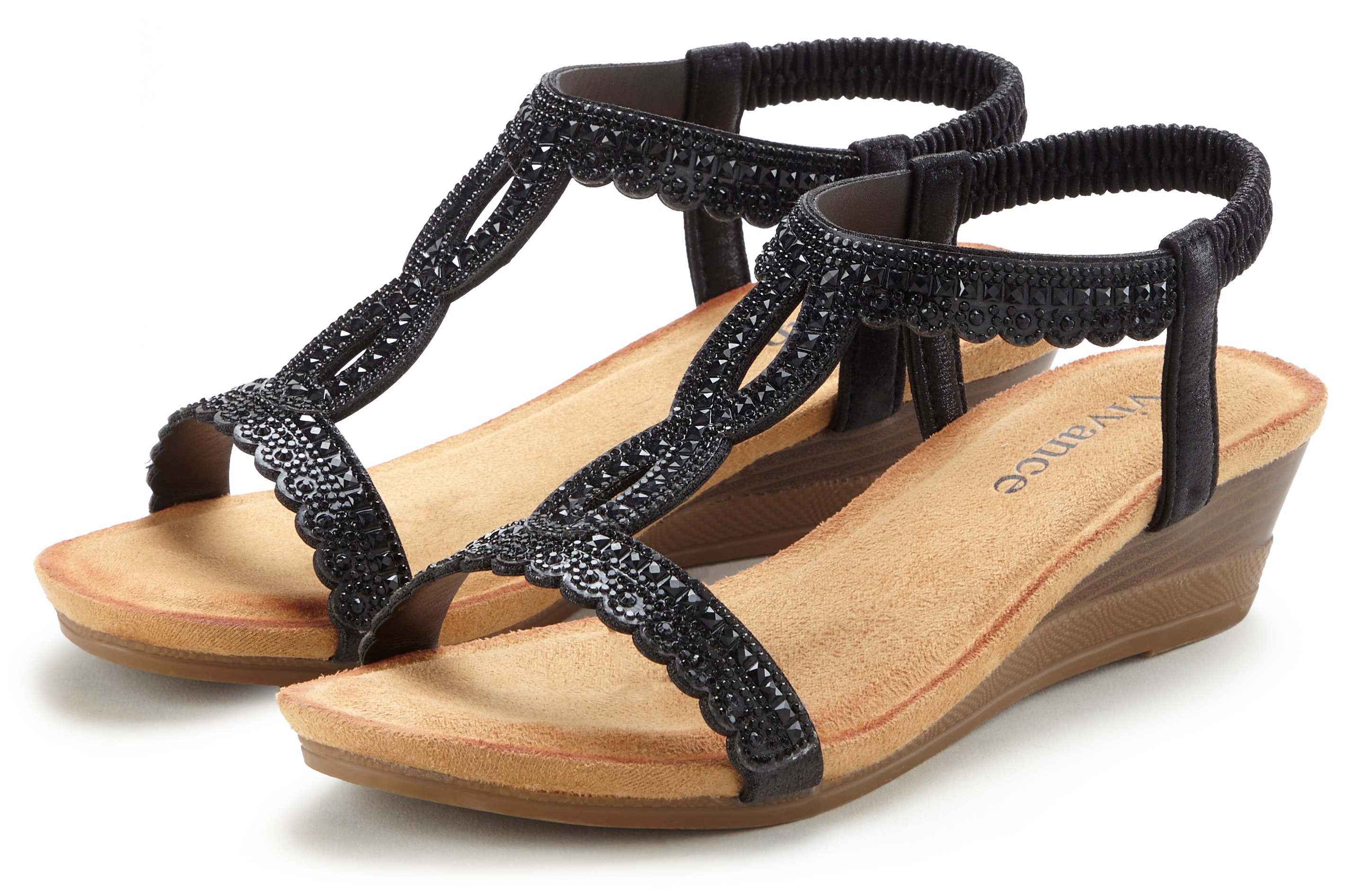 Vivance Sandalette "Sommerschuh, offener Schuh, Sandale, Keilsandalette," mit Glitzerdetails, Keilabsatz & elastischem Riemchen VEGAN