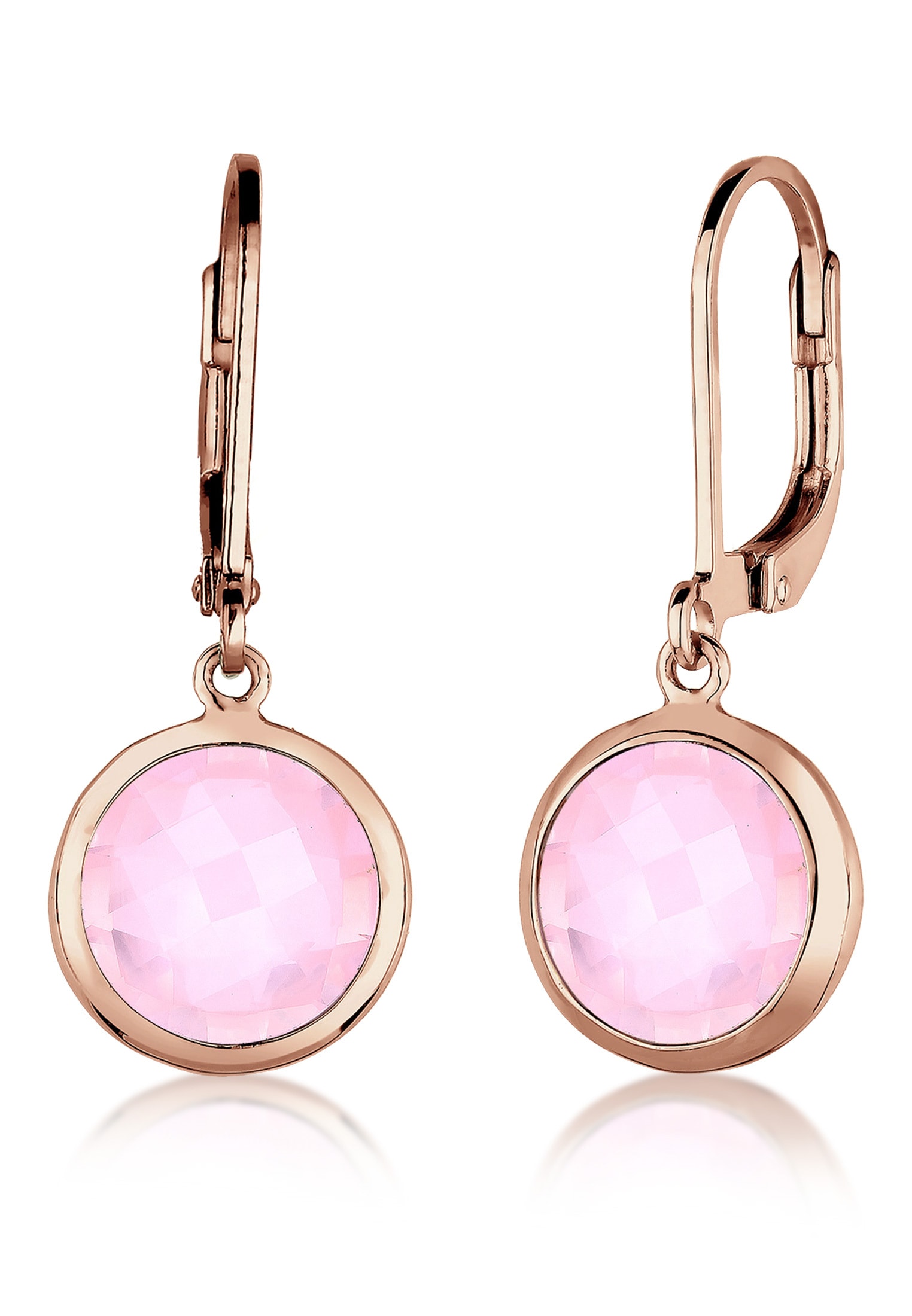 ELLI Damen Paar Ohrhänger "Ohrhänger Quartz Rosé 925 Sterling Silber Rosegold", onesize,mit Steinen, Silber 925 (Sterlingsilber), rosa, Silber 925