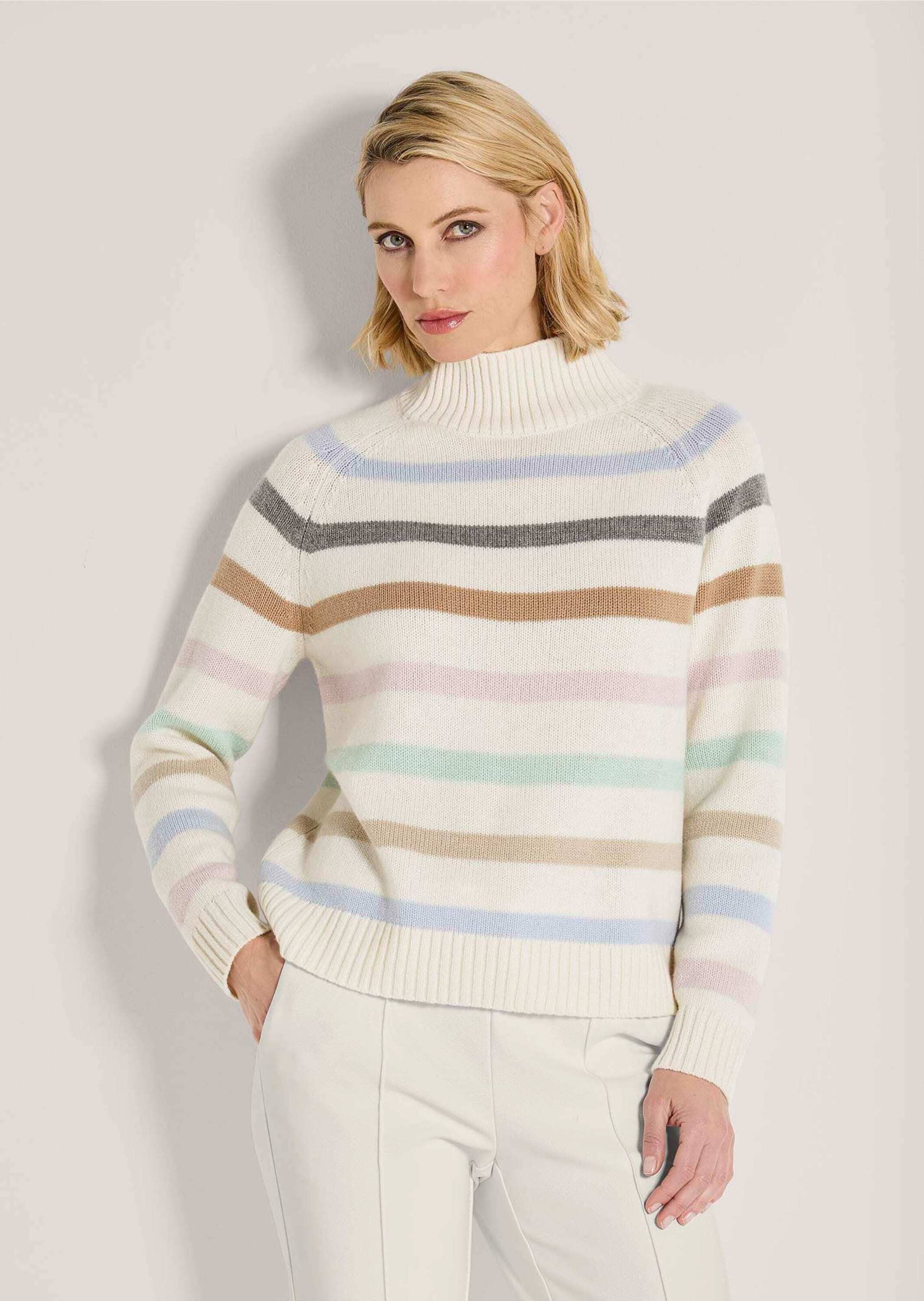 MADELEINE Stehkragenpullover »Strickpullover Wollpullover im Streifen-Look«