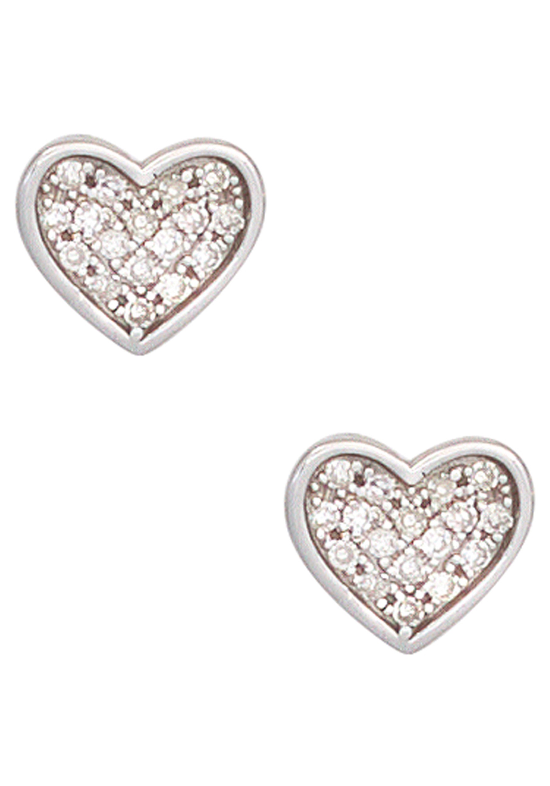 JOBO Paar Ohrstecker »Ohrringe Herz 6,5 mm« 585 Weißgold mit 34 Diamanten