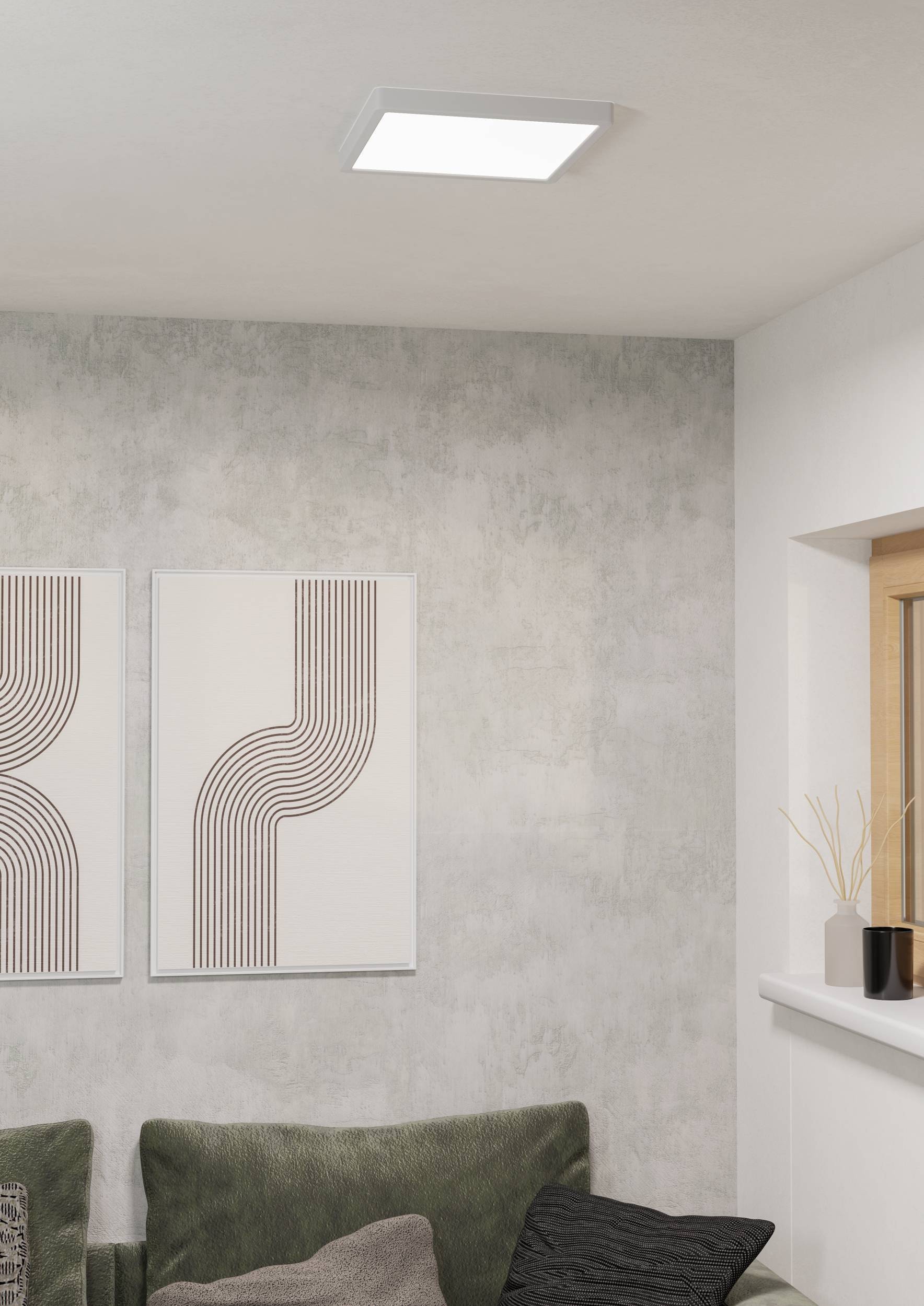 EGLO Aufbauleuchte »Fueva 6-Z Deckenlampe, ZigBee, App und Sprachsteuerung, Badlampe, IP44« LED-Modul 1 Stk. Kaltweiß | RGB Aufbauleuchte - L29,5 x B29,5 x H2,5 cm - weiß - 13,5W inkl.