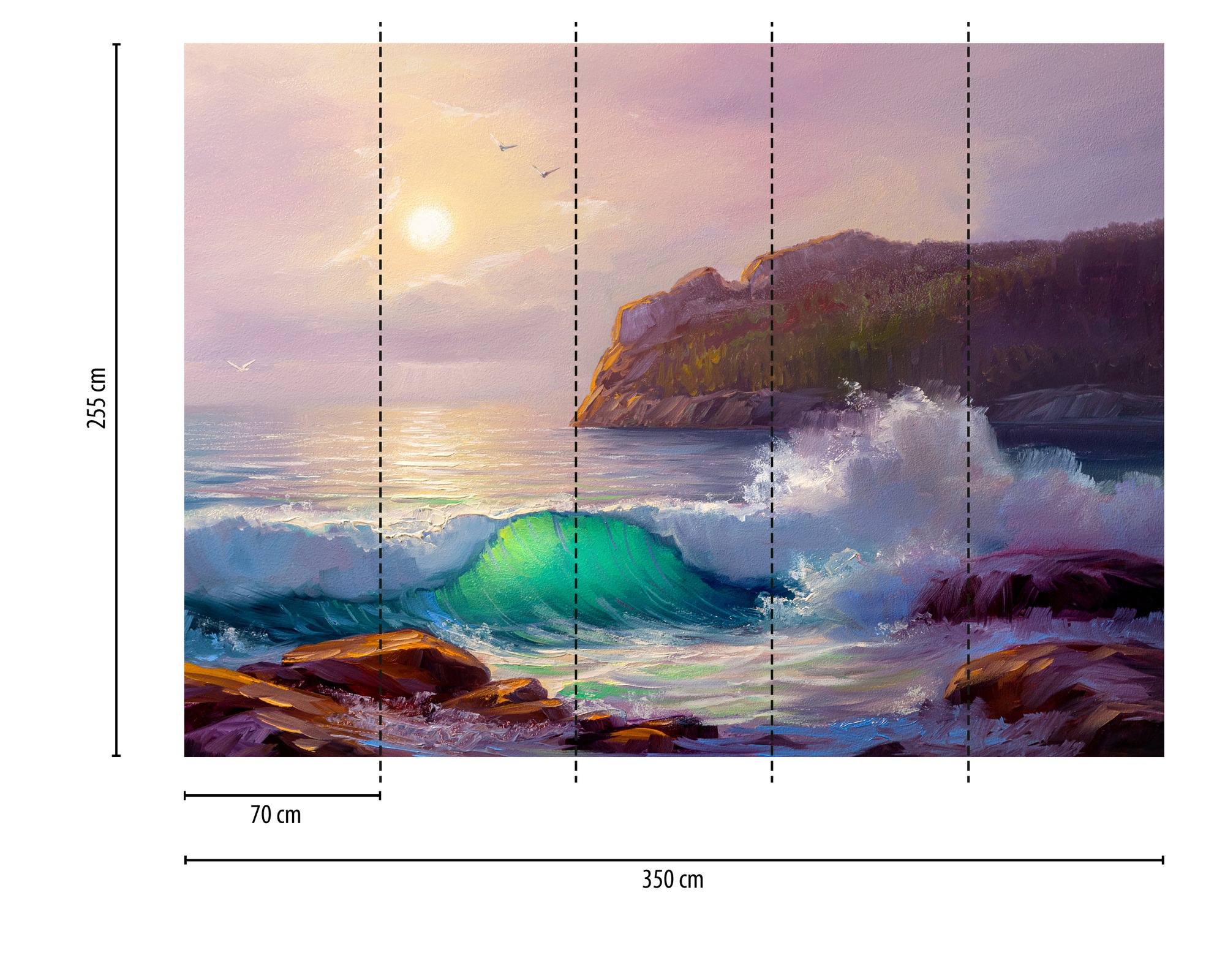 A.S. Création Vliestapete »Meer Fototapete Sonnenuntergang Türkis Violett« matt strukturiert