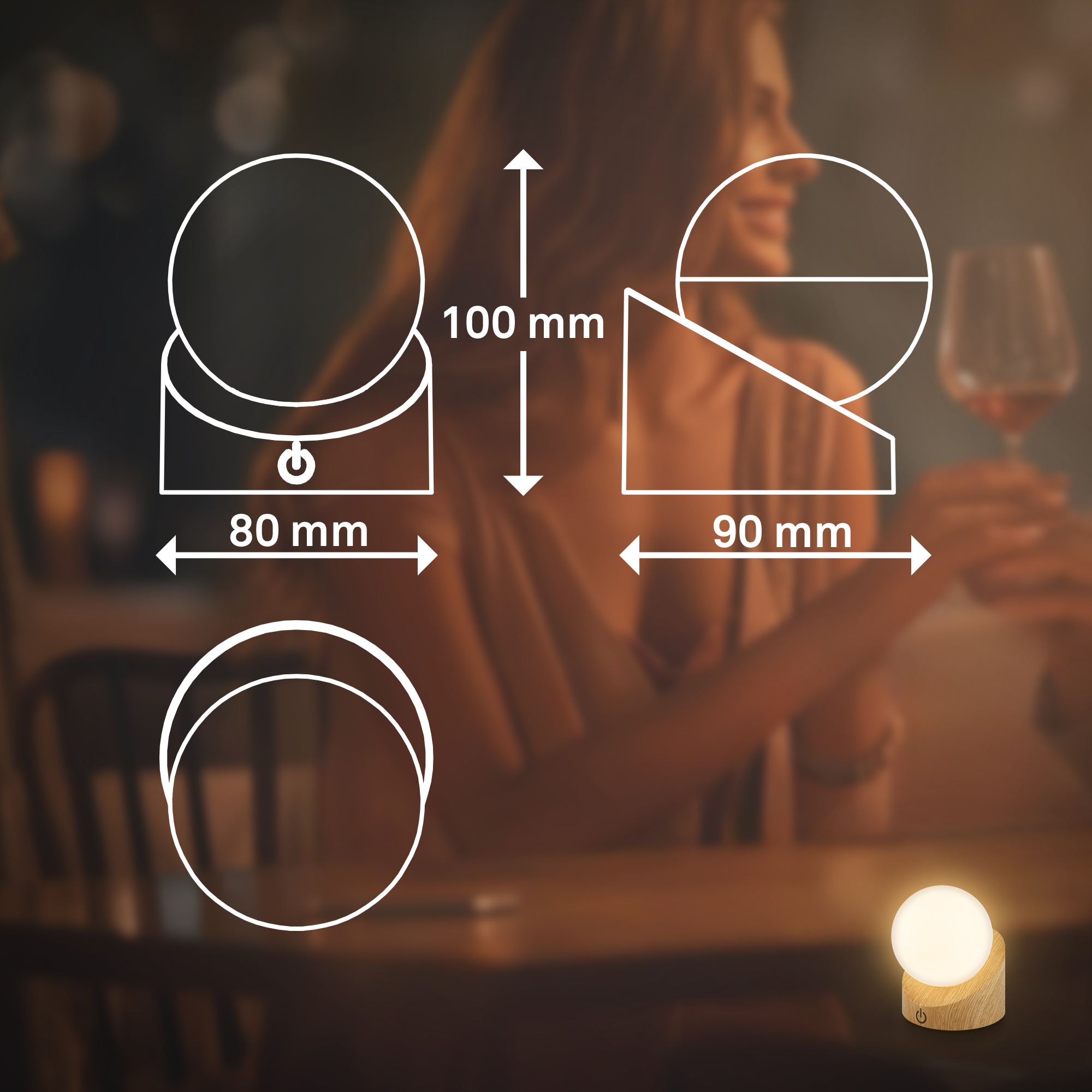 Briloner Leuchten LED Außen-Tischleuchte »SORA« LED-Board 2 Stk. Warmweiß kabellos 10x8x9cm Holzfarben 2W Kinderzimmer Outdoor Außen 2er-Set