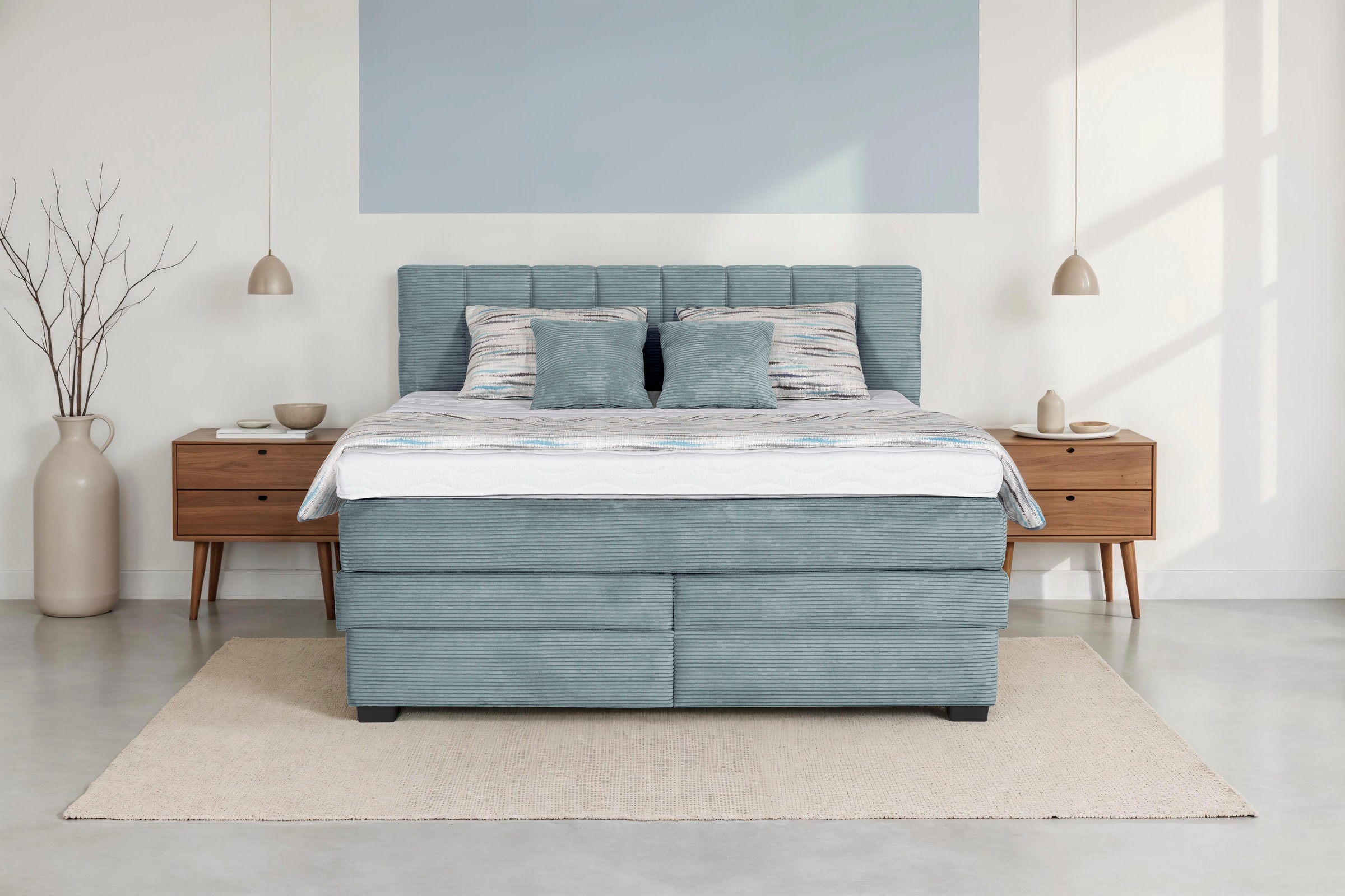 Die PlanBar Boxspringbett "OC-ON21088" inkl. Matratzen u. Bonellfederkern Unterbau, Stauraum, 160/180x200cm