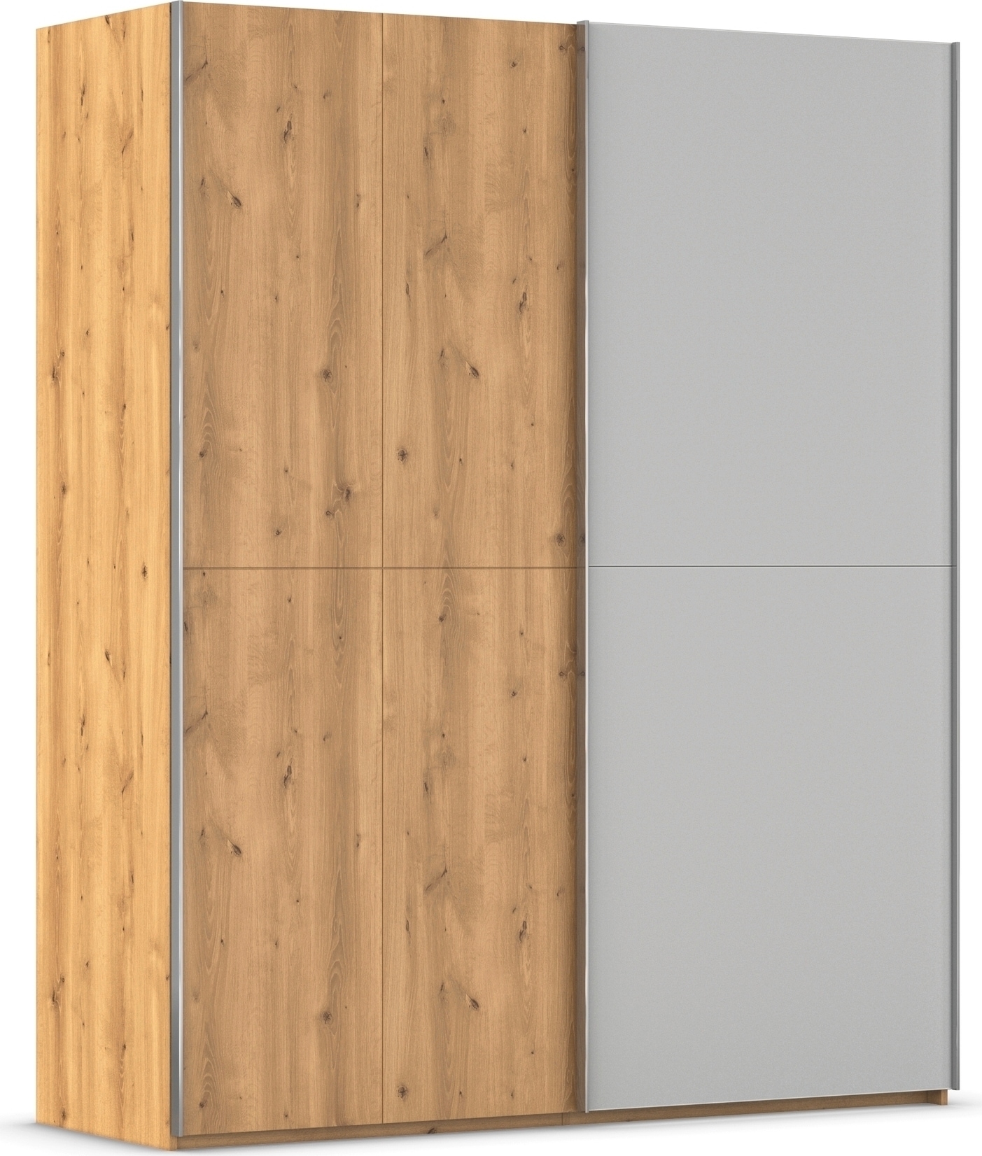 rauch Schwebetürenschrank "Kleiderschrank Schrank Garderobe Schlafzimmerschrank SCALE-WOOD" edle geteilte Front in massiver Asteiche mit Glastüren MADE IN GERMANY