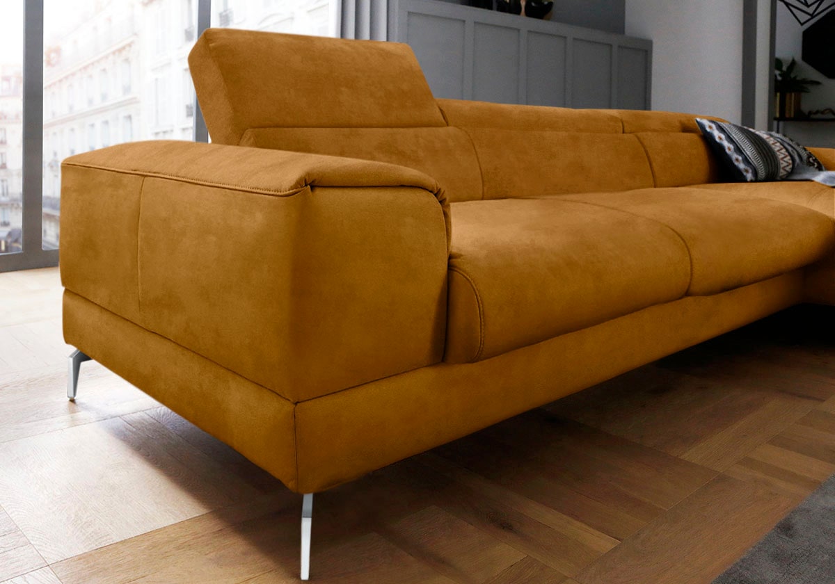 W.SCHILLIG Ecksofa »piedroo, Designsofa mit tollem Sitzkomfort, elegant und bequem, L-Form«, Kopfteilverstellung, wahlweise mit Sitztiefenverstellung, Breite 343cm
