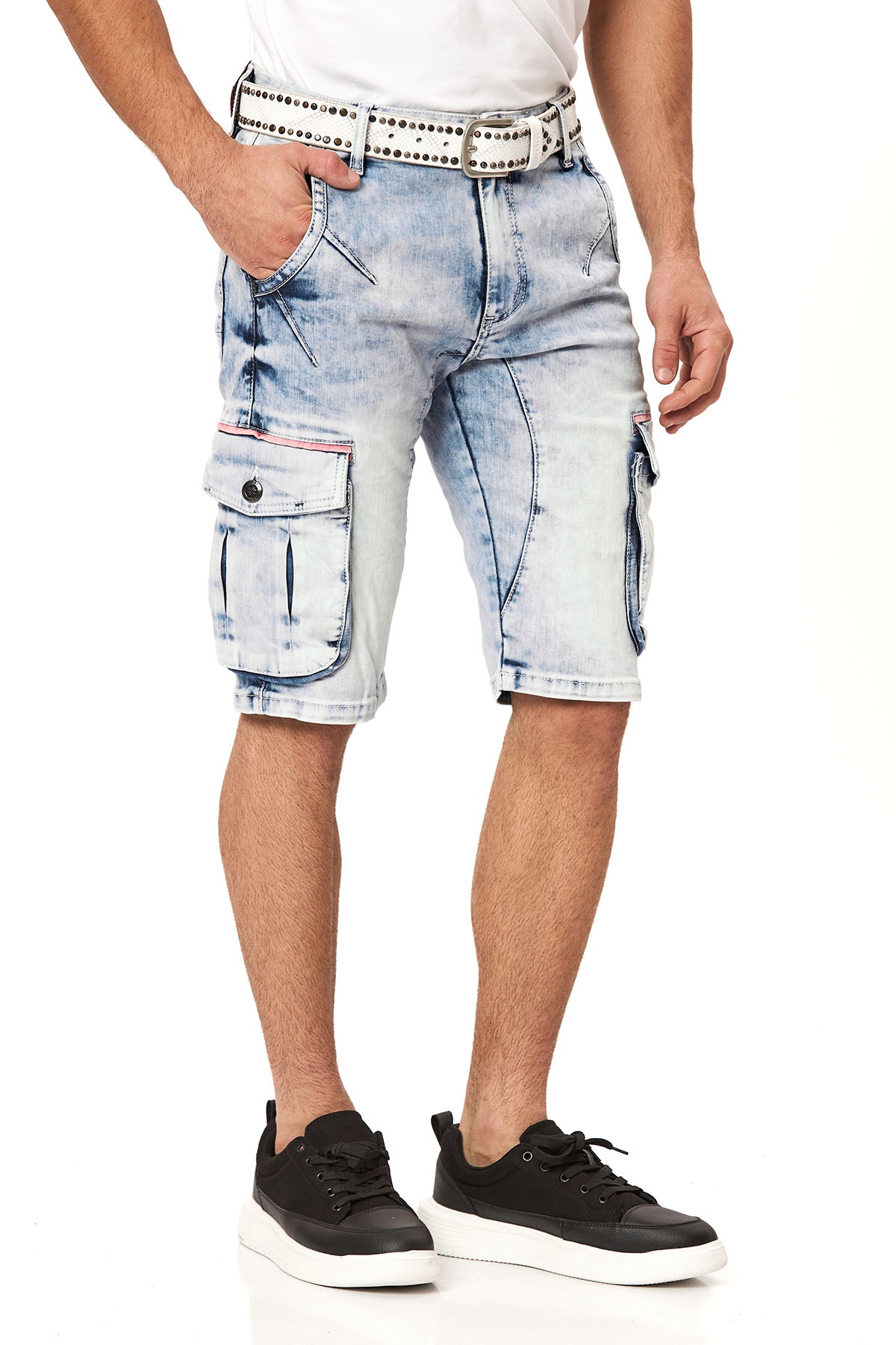 Jeansshorts CIPO & BAXX, Herren, Gr. 33, N-Gr, lightblau, Denim/Jeans, Obermaterial: 98% Baumwolle, 2% Elasthan, Abriebeffekte, regular fit kniefrei, Jeans Jeansshorts, Baumwollmischung, regular fit 3