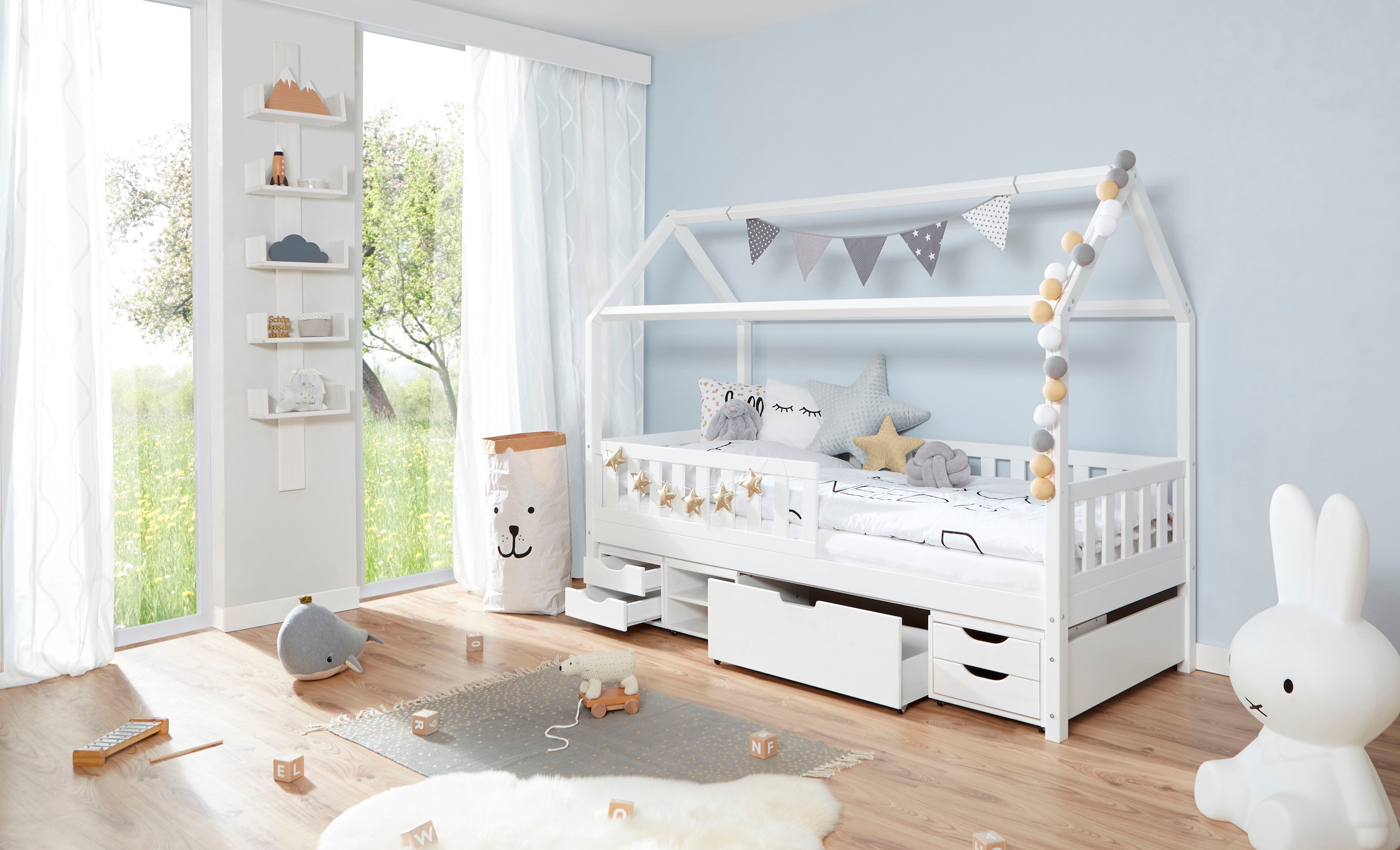 Ticaa Hausbett »Traumhaus«, Hausbett, inkl. Schubkasten, Rollrost und Matratze