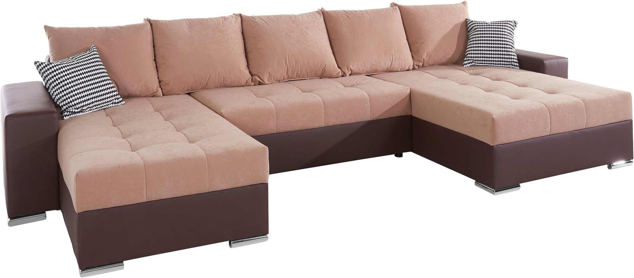 COLLECTION AB Wohnlandschaft »XXL-Josy U-Form, Breite 333 cm, mit 2 Recamieren 77 & 97 cm«, inkl. Bettfunktion, Bettkasten, mit 5 gleich großen Rückenkissen