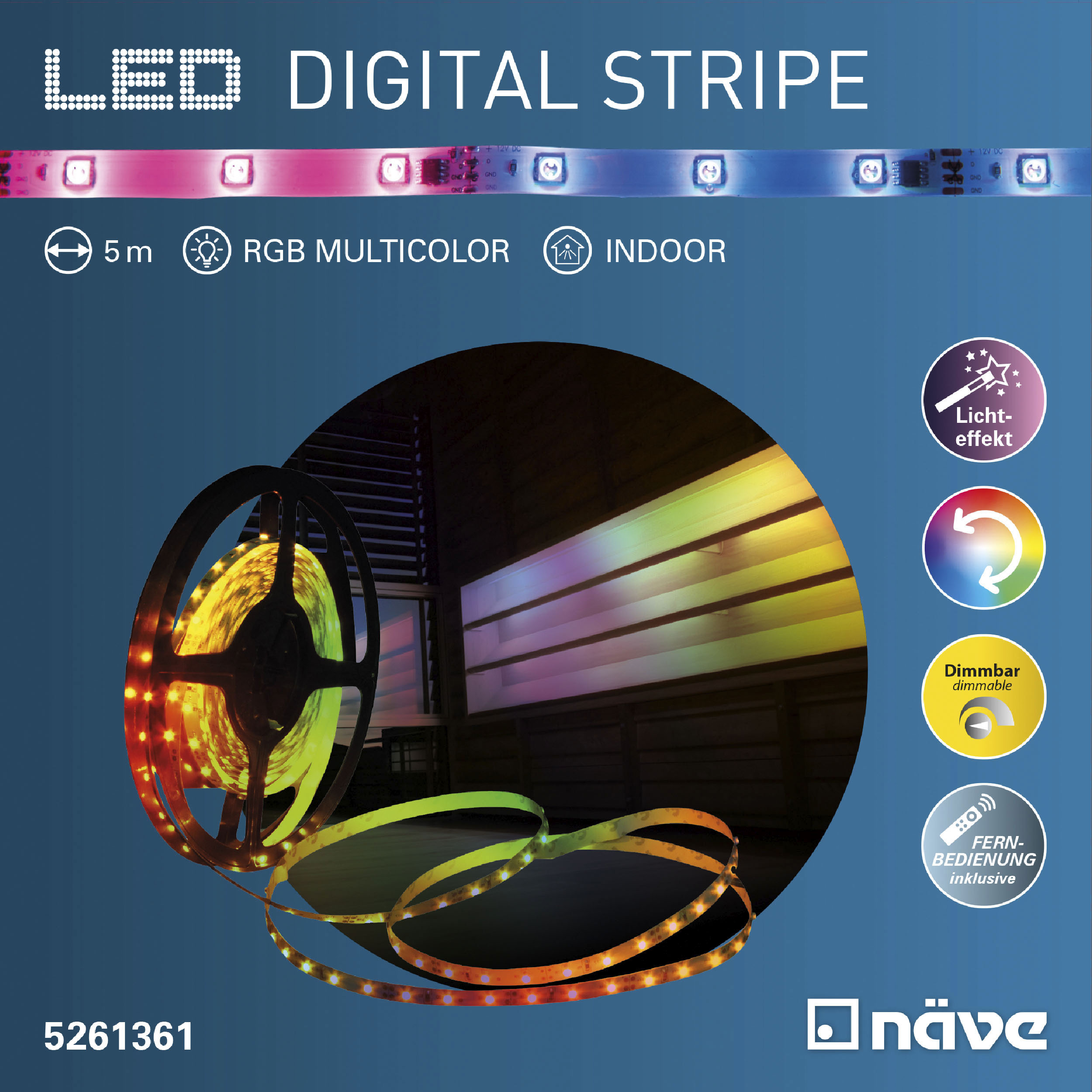 NÄVE LED-Streifen "Stripe", Flammen 1 Stk., Kabellänge 150m, bunt, Küche, Lichterketten, LED Stripe RGB, 5m, Infrarot-Fernbedienung, IP20, Dimmbar,