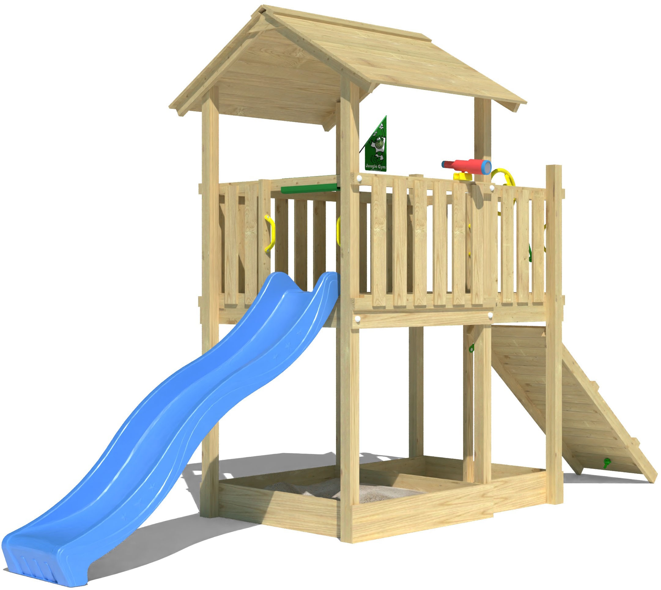 JUNGLE GYM Kinder Spielturm "Drift", blau, Holzwerkstoff, B:454cm H:277cm T:155cm, Spieltürme, Spielanlage inklusive Rutsche mit Wasseranschluss